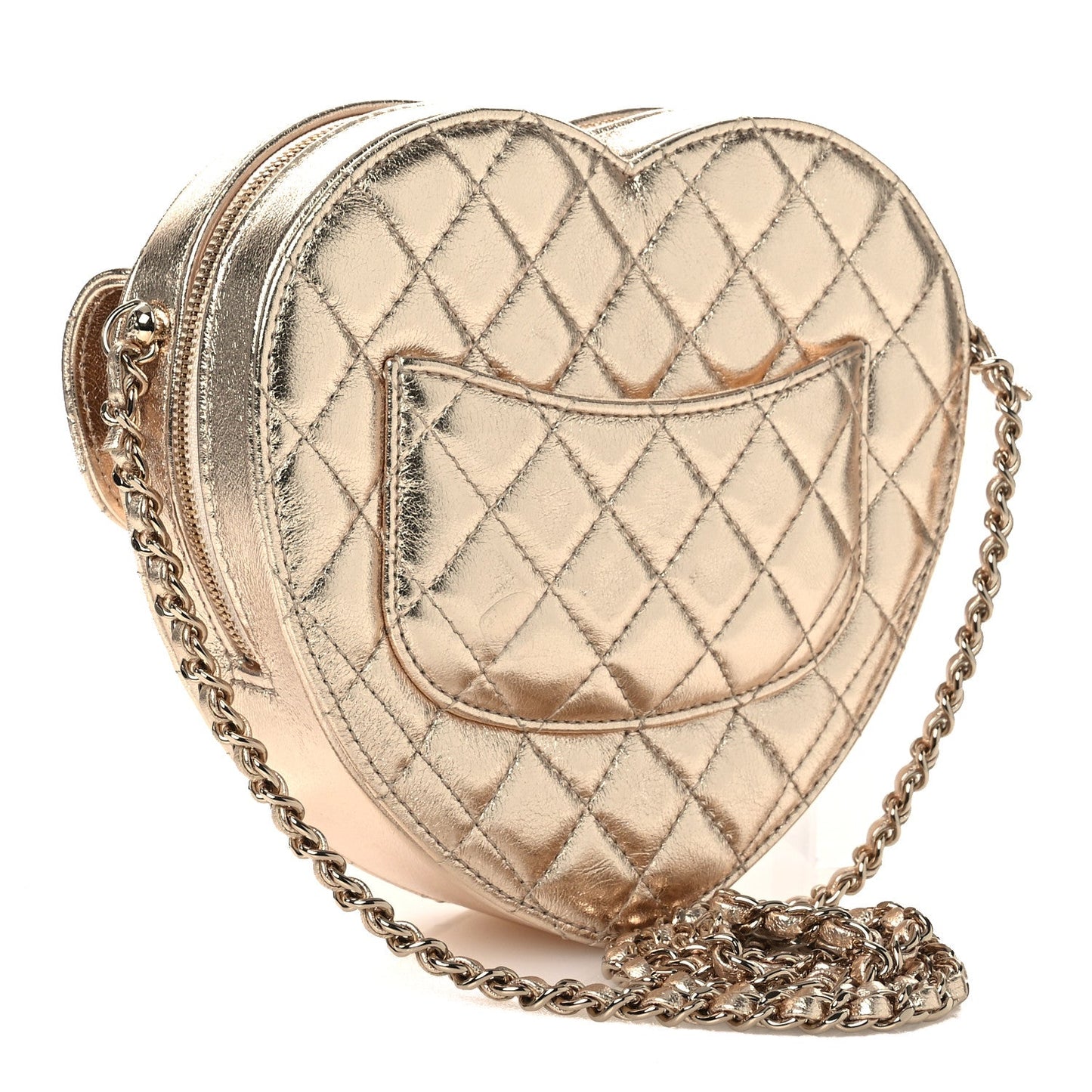 Metallic Lambskin Quilted CC In Love Heart Bag Gold