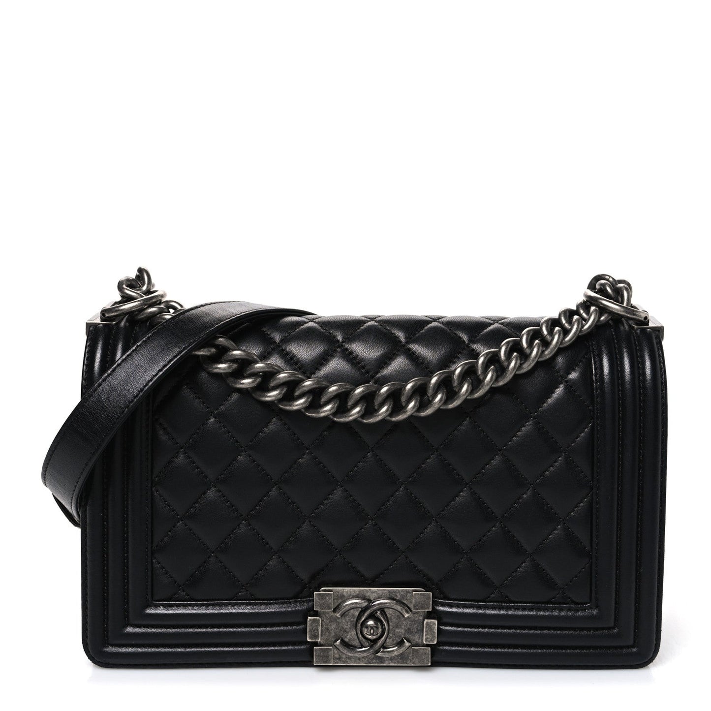 Lambskin Quilted Medium Boy Flap Black