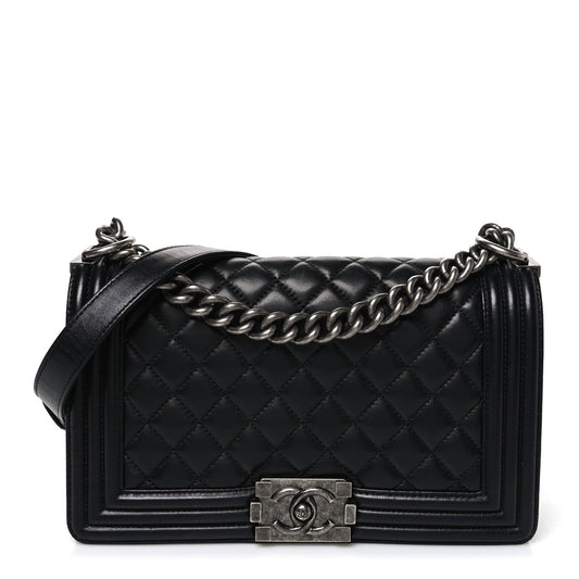 Lambskin Quilted Medium Boy Flap Black