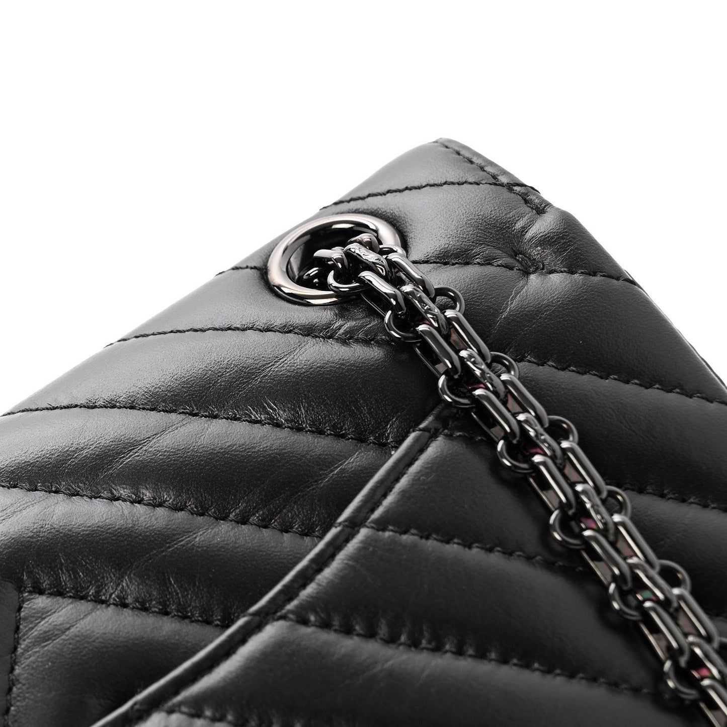 Aged Calfskin Chevron Quilted 2.55 Reissue Mini Flap So Black