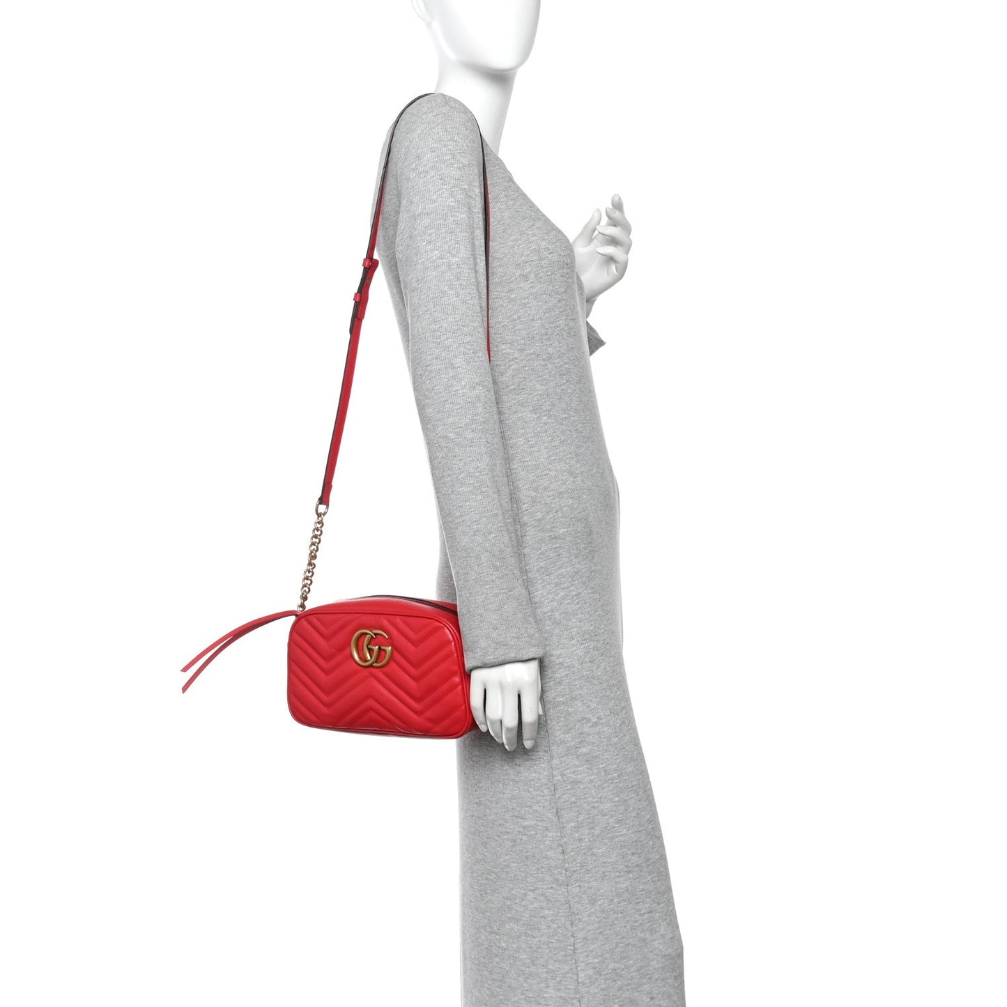 Calfskin Matelasse Small GG Marmont Chain Shoulder Bag Hibiscus Red
