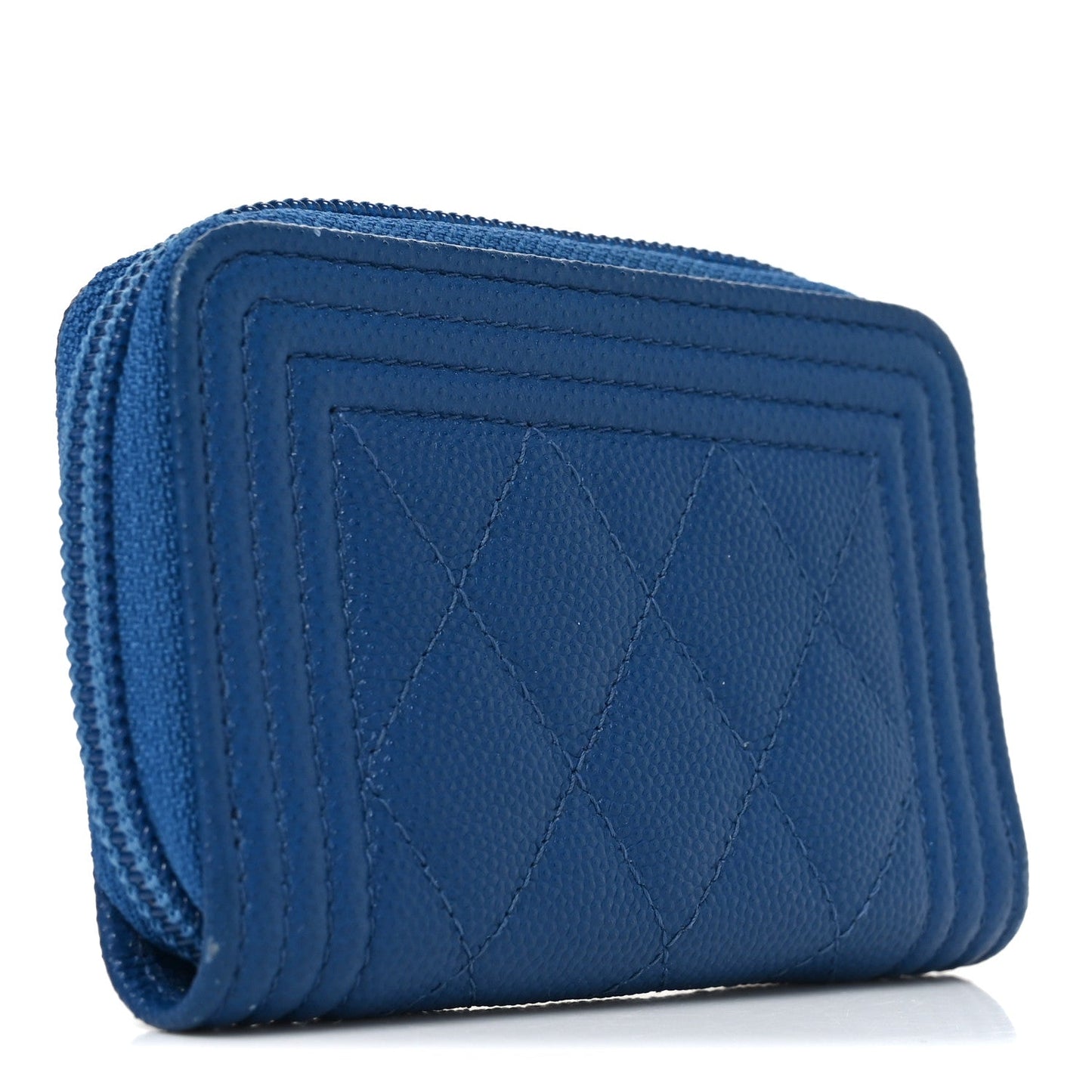 Caviar Quilted Boy Zip Around Coin Purse Wallet Blue