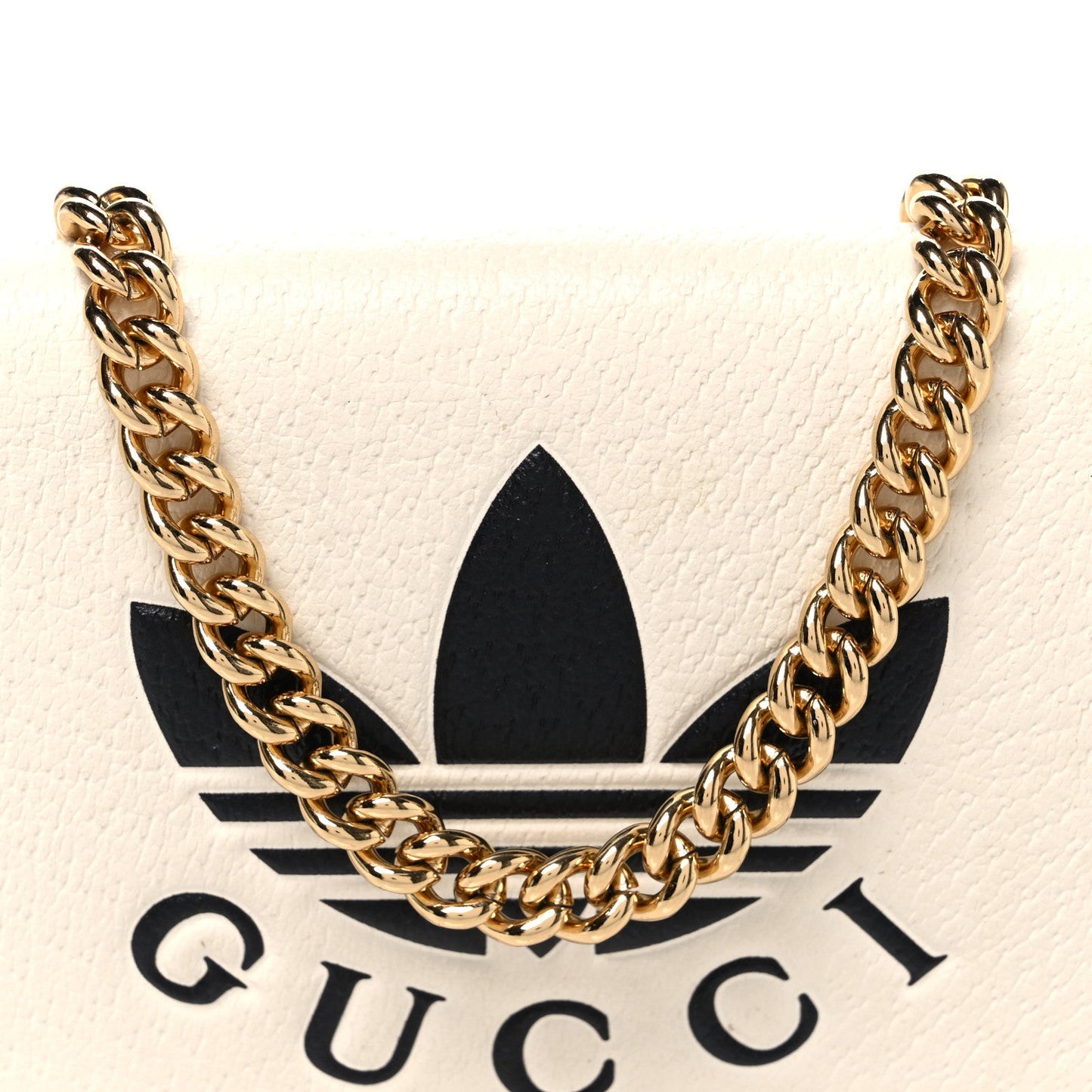 X ADIDAS Textured Dollar Calfskin Trefoil Embossed Wallet On Chain Off White Black