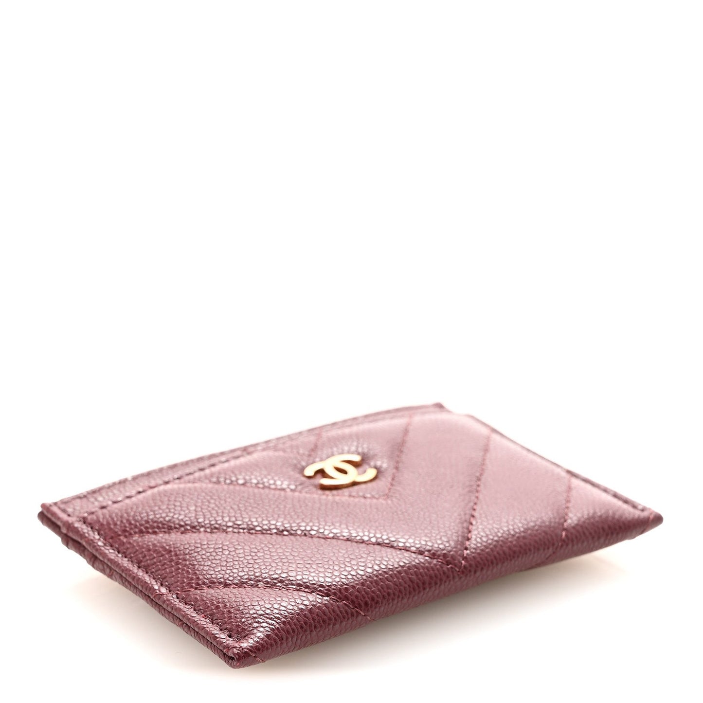 Shiny Caviar Chevron Quilted Card Holder Dark Burgundy