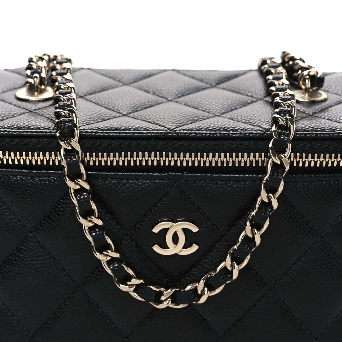 Caviar Quilted Small Vanity Case With Chain Black