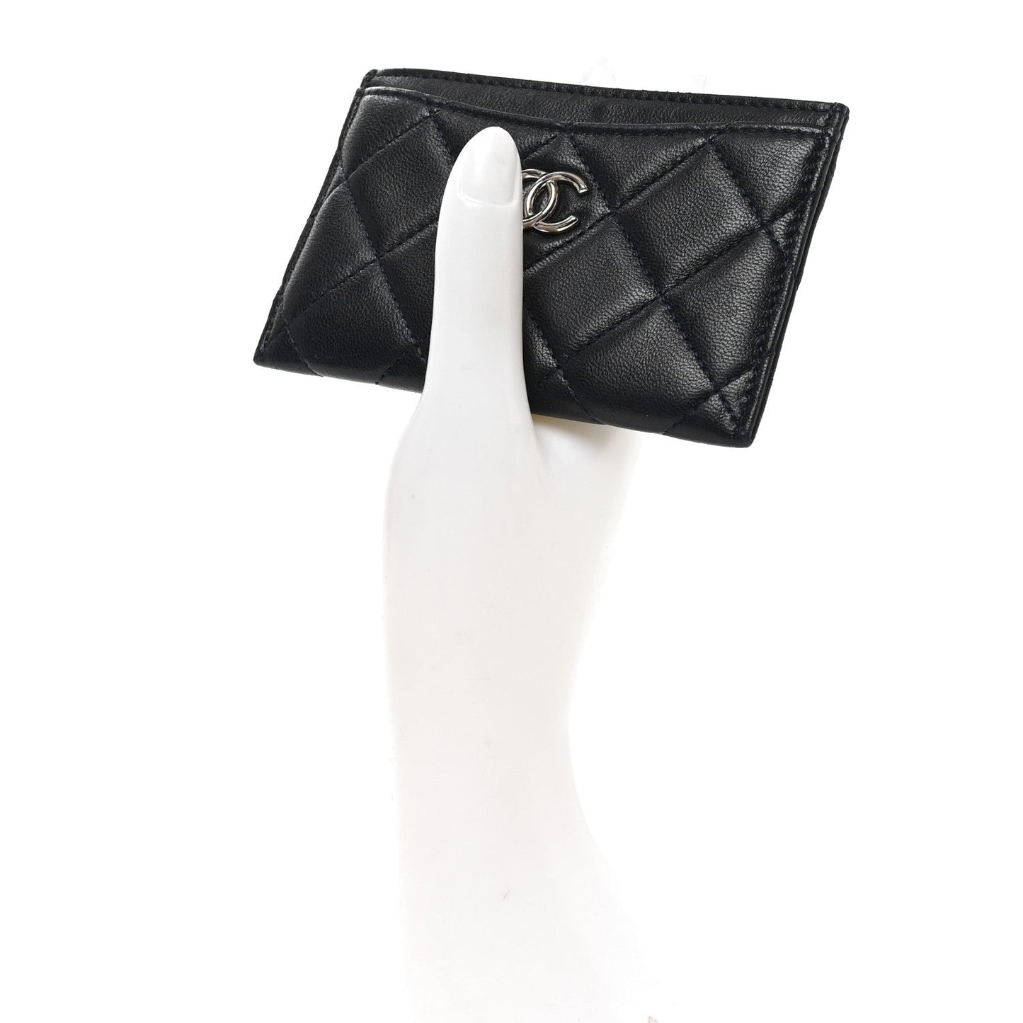 Lambskin Quilted Card Holder Navy Blue