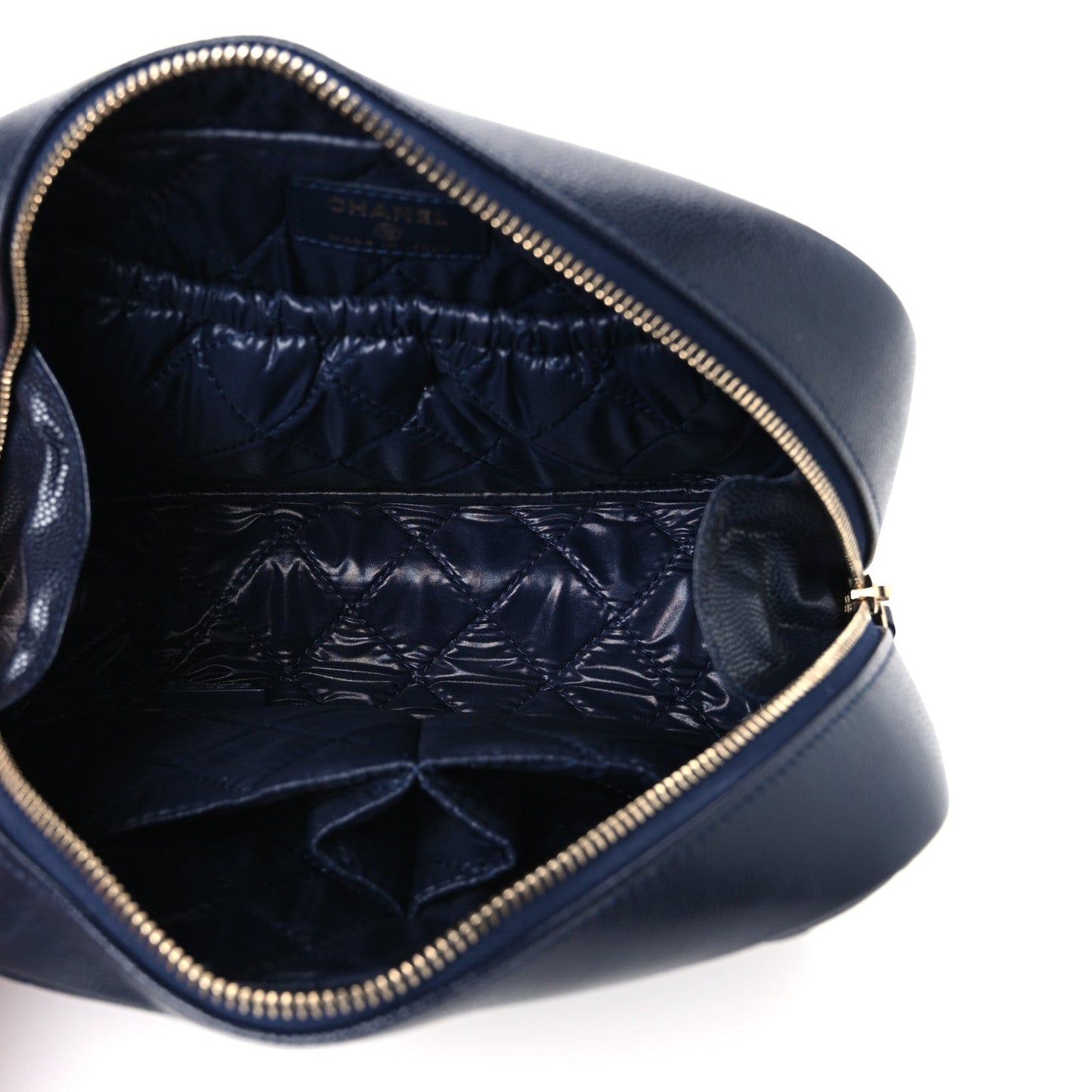 Caviar Quilted Medium Curvy Pouch Cosmetic Case Navy