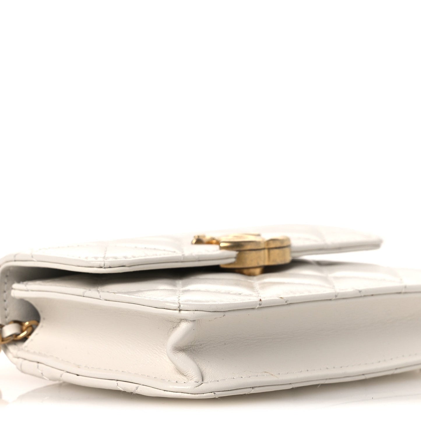 Calfskin Quilted Perfect Fit Coin Purse With Chain White