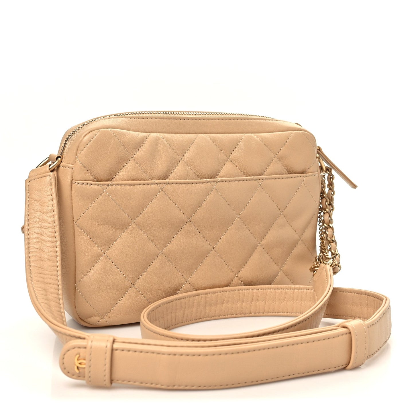 Calfskin Quilted Small Camera Case Beige Beige
