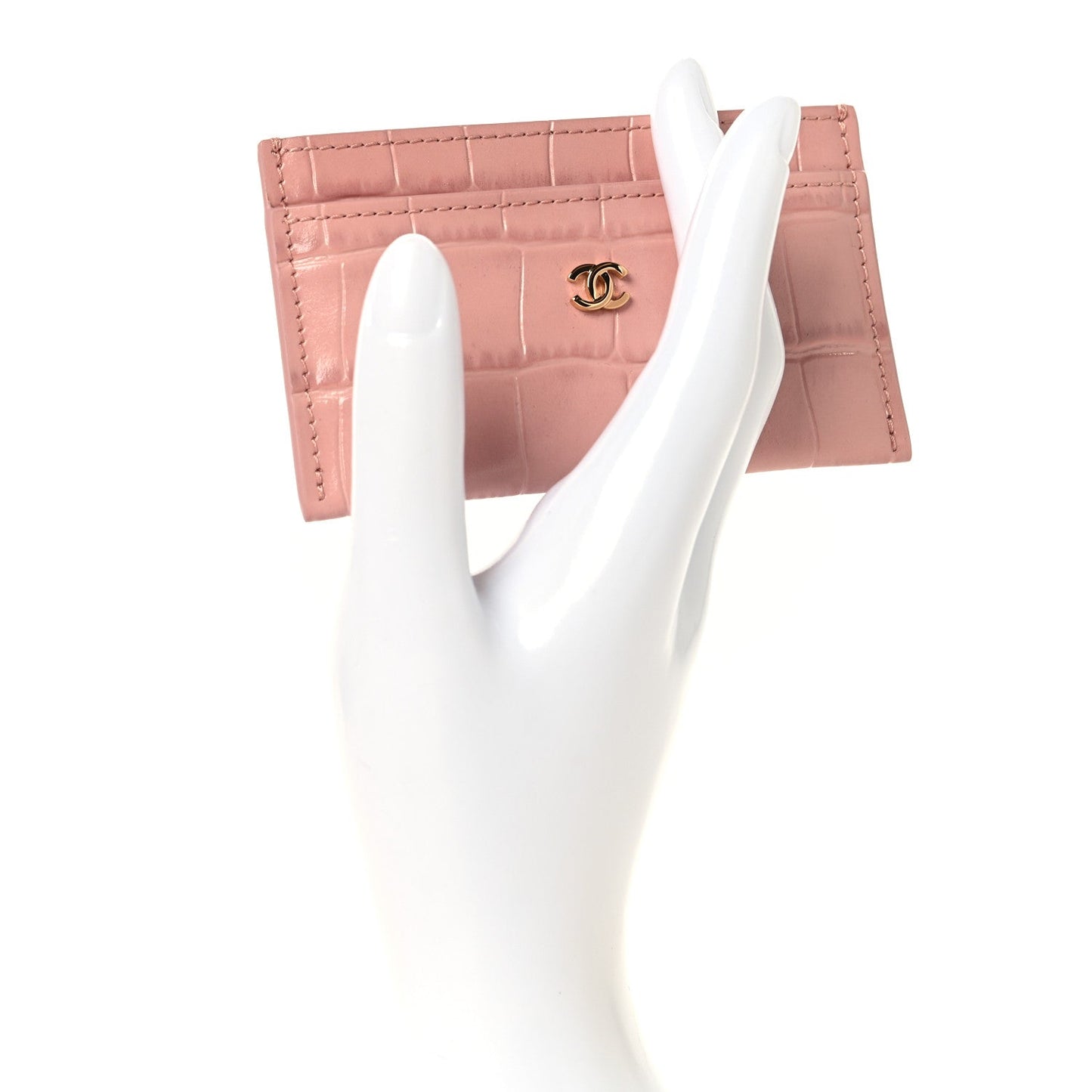 Calfskin Crocodile Embossed Crococo Card Holder Light Pink