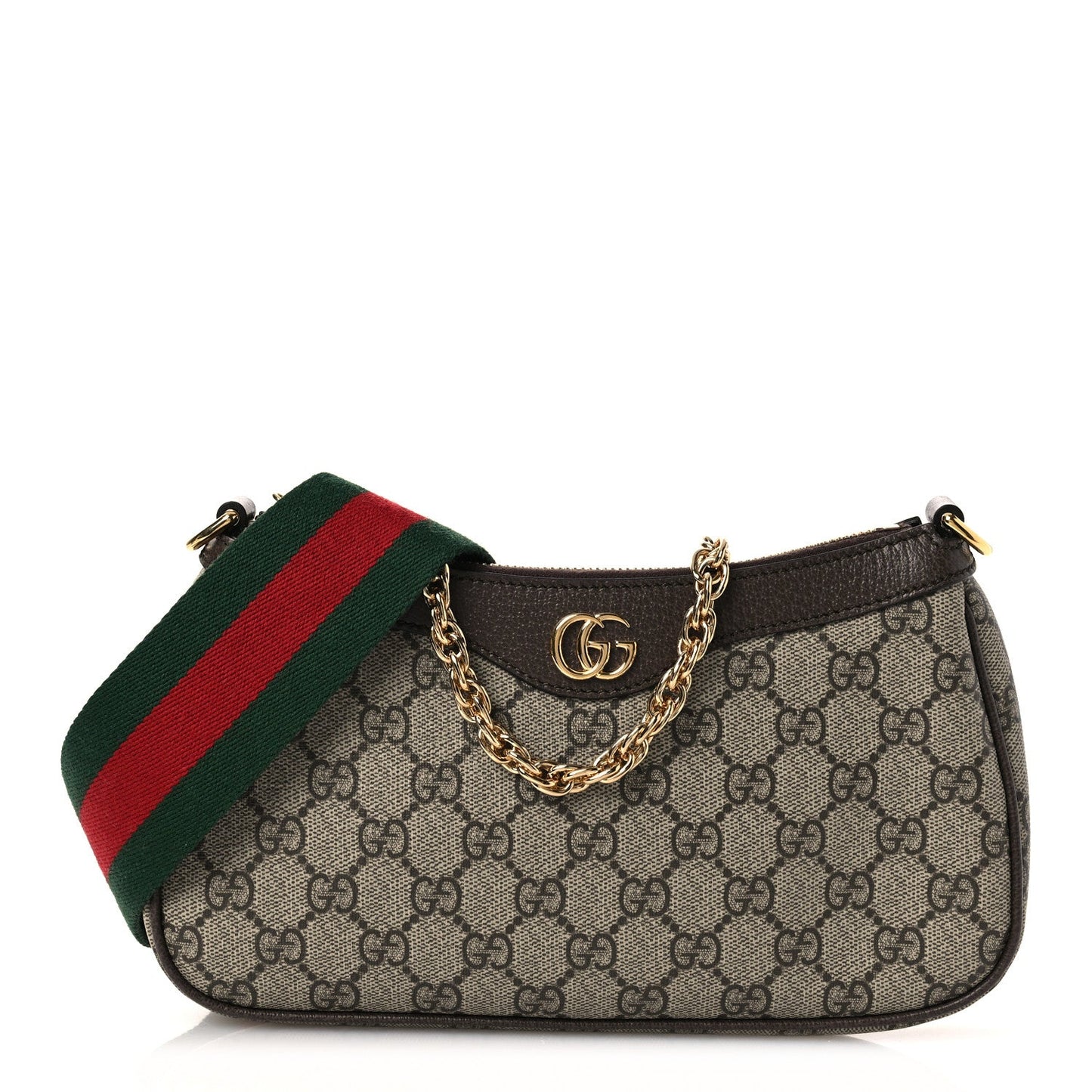 GG Supreme Monogram Textured Dollar Calfskin Web Small Ophidia GG Handbag Beige Ebony New Acero