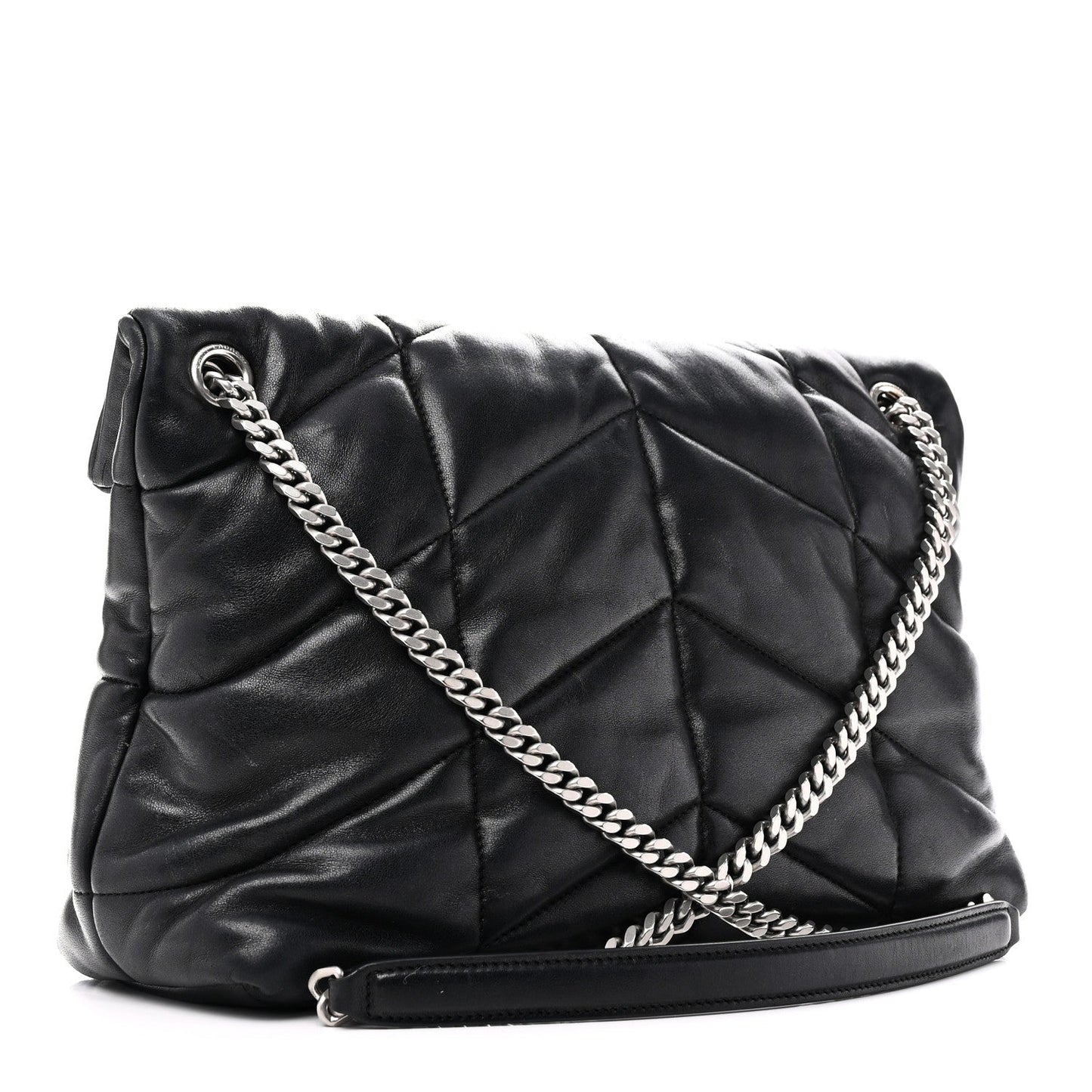 Lambskin Quilted Medium Loulou Puffer Monogram Chain Satchel Black