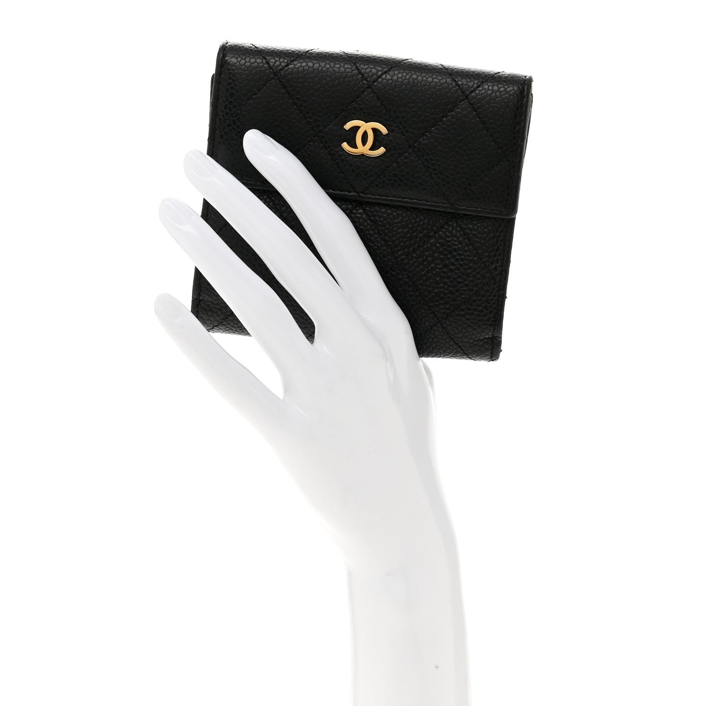 Caviar Quilted Compact French Flap Wallet Black