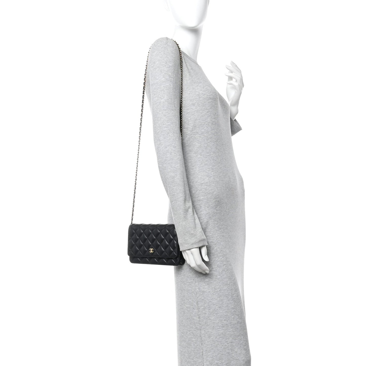 Lambskin Quilted Wallet On Chain WOC Black