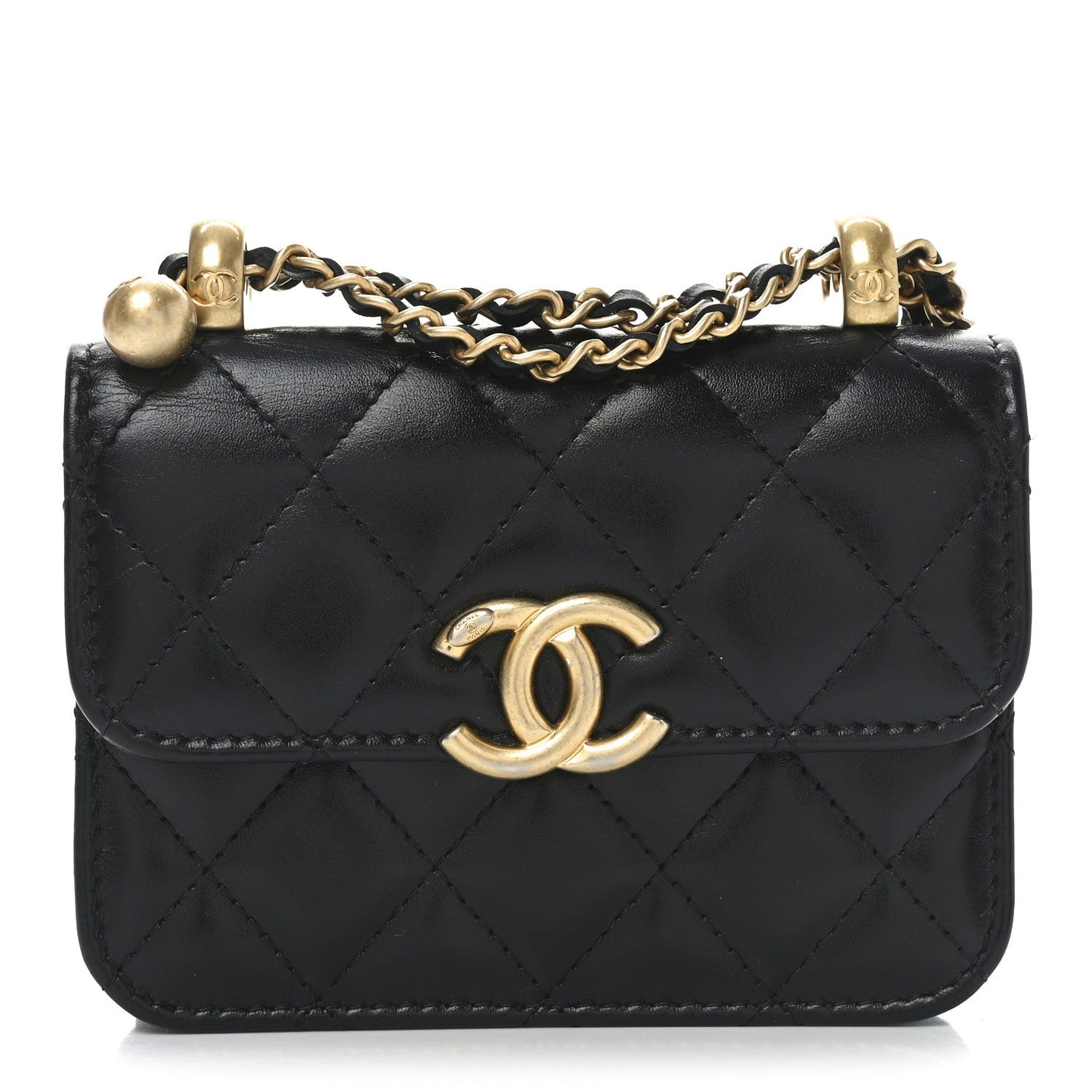Calfskin Quilted Perfect Fit Coin Purse With Chain Black