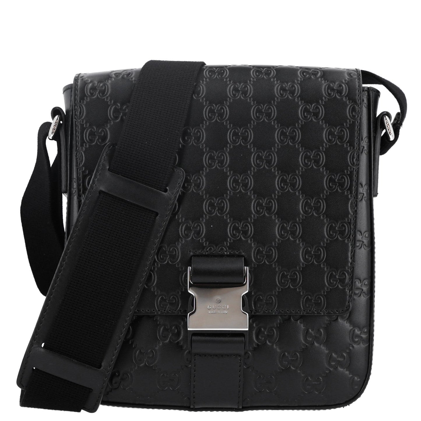 Guccissima Signature Single Buckle Flap Messenger Bag Black