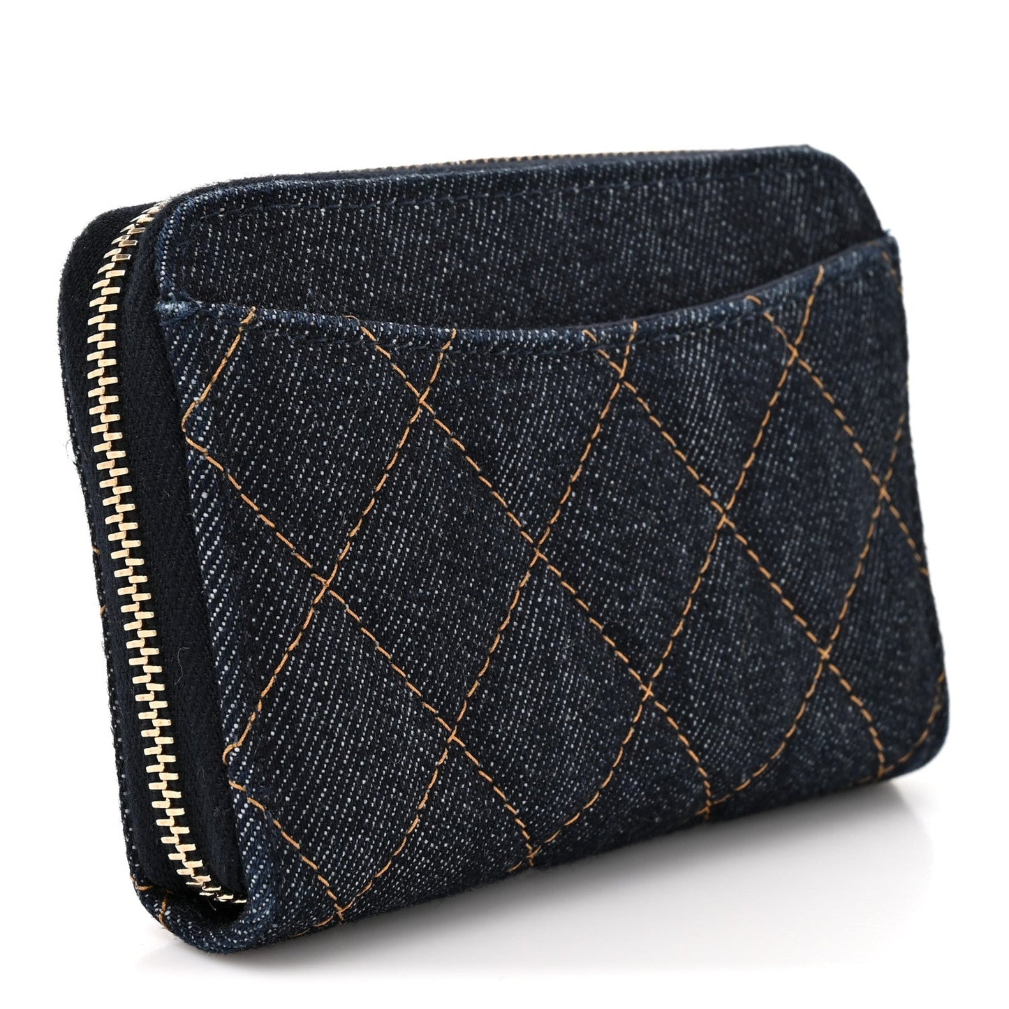 Denim Quilted Zip Coin Purse Dark Blue Orange