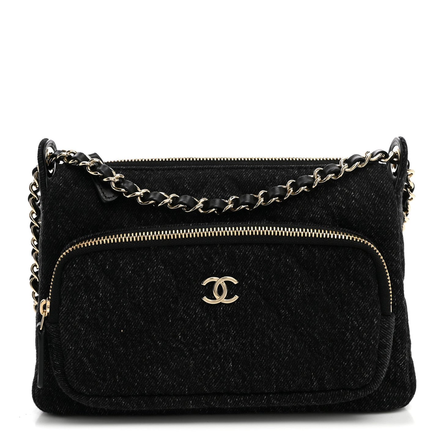 Denim Quilted Small Preppy Pocket Clutch With Chain  Black