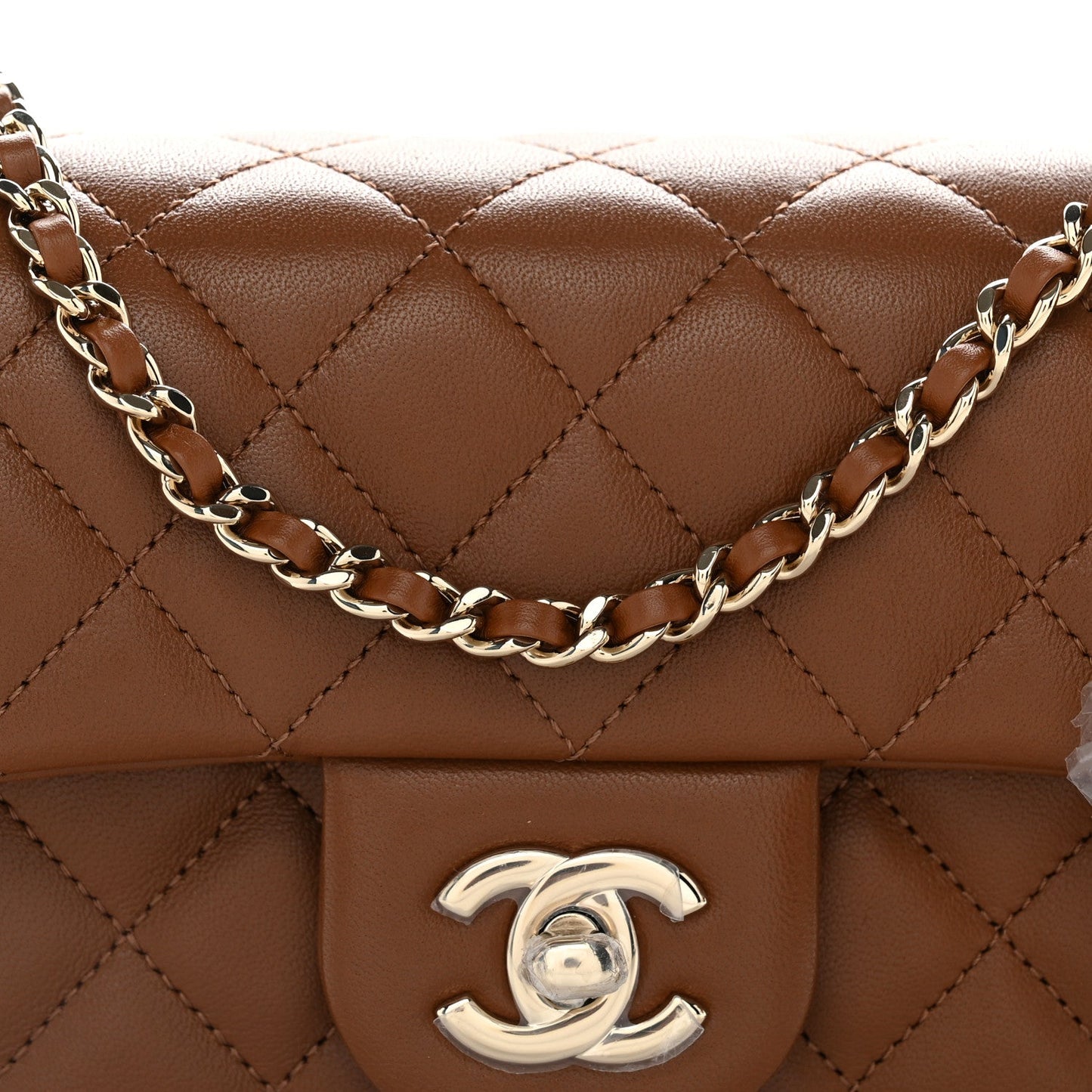 Lambskin Quilted Mini Rectangular Pearl Crush Flap Brown