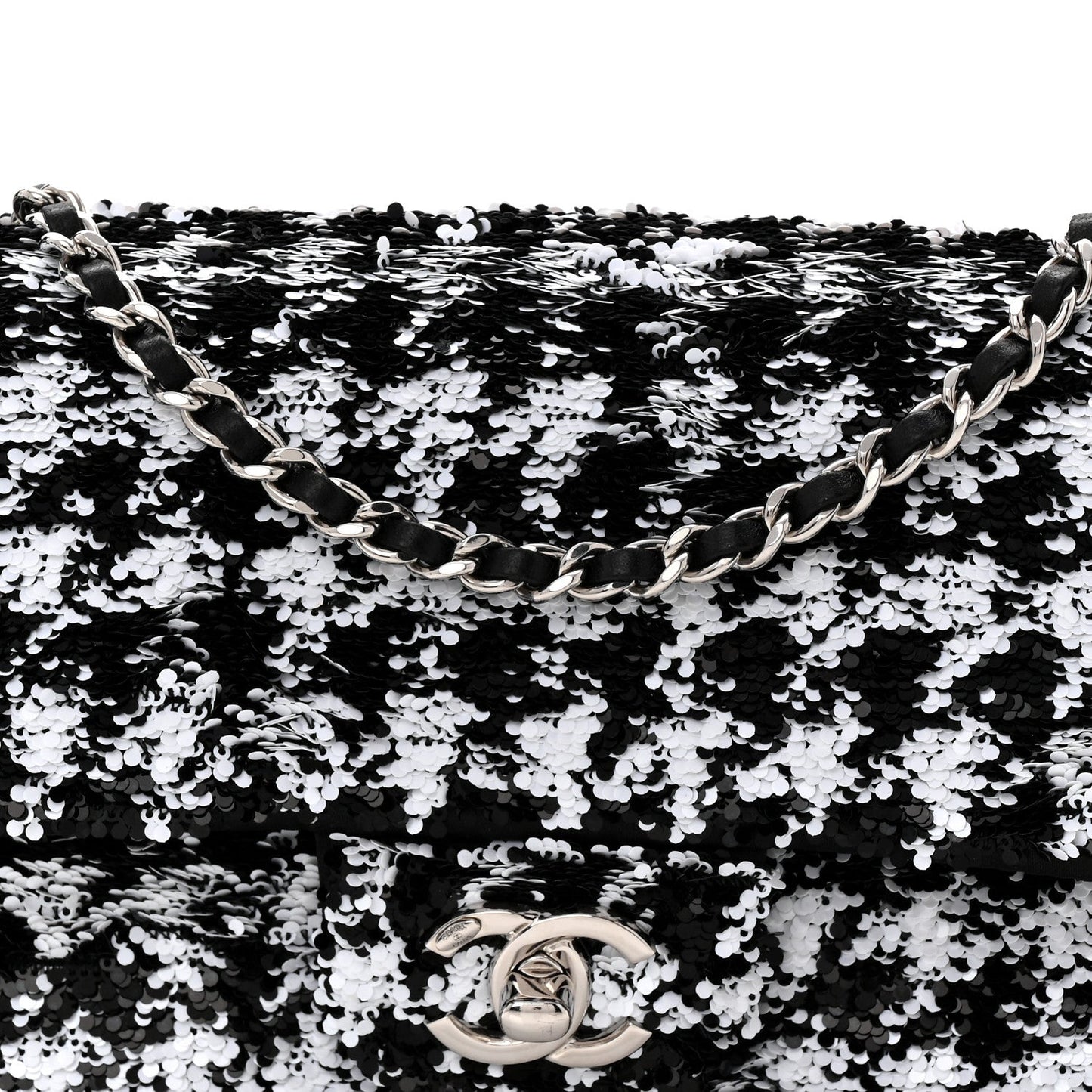 Sequin Houndstooth Small Flap Black White