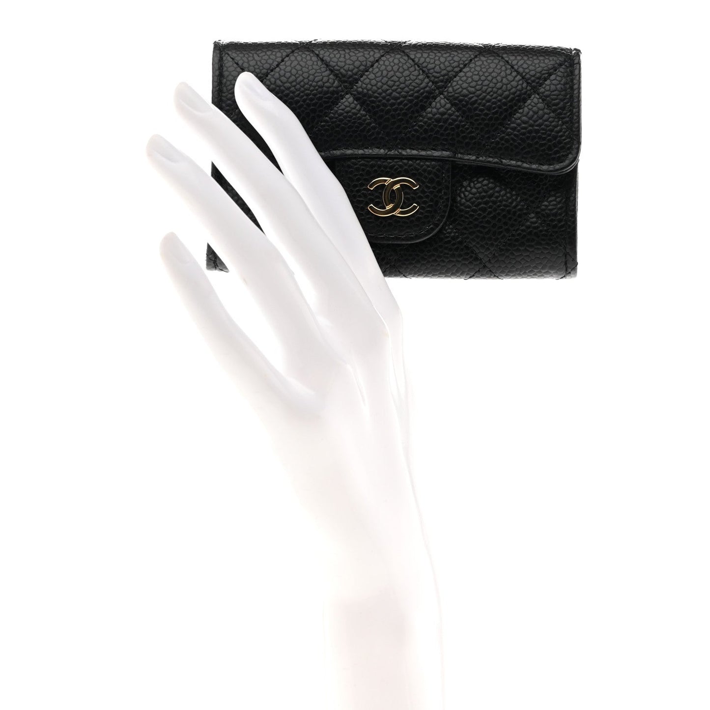 Caviar Quilted Flap Card Holder Wallet Black