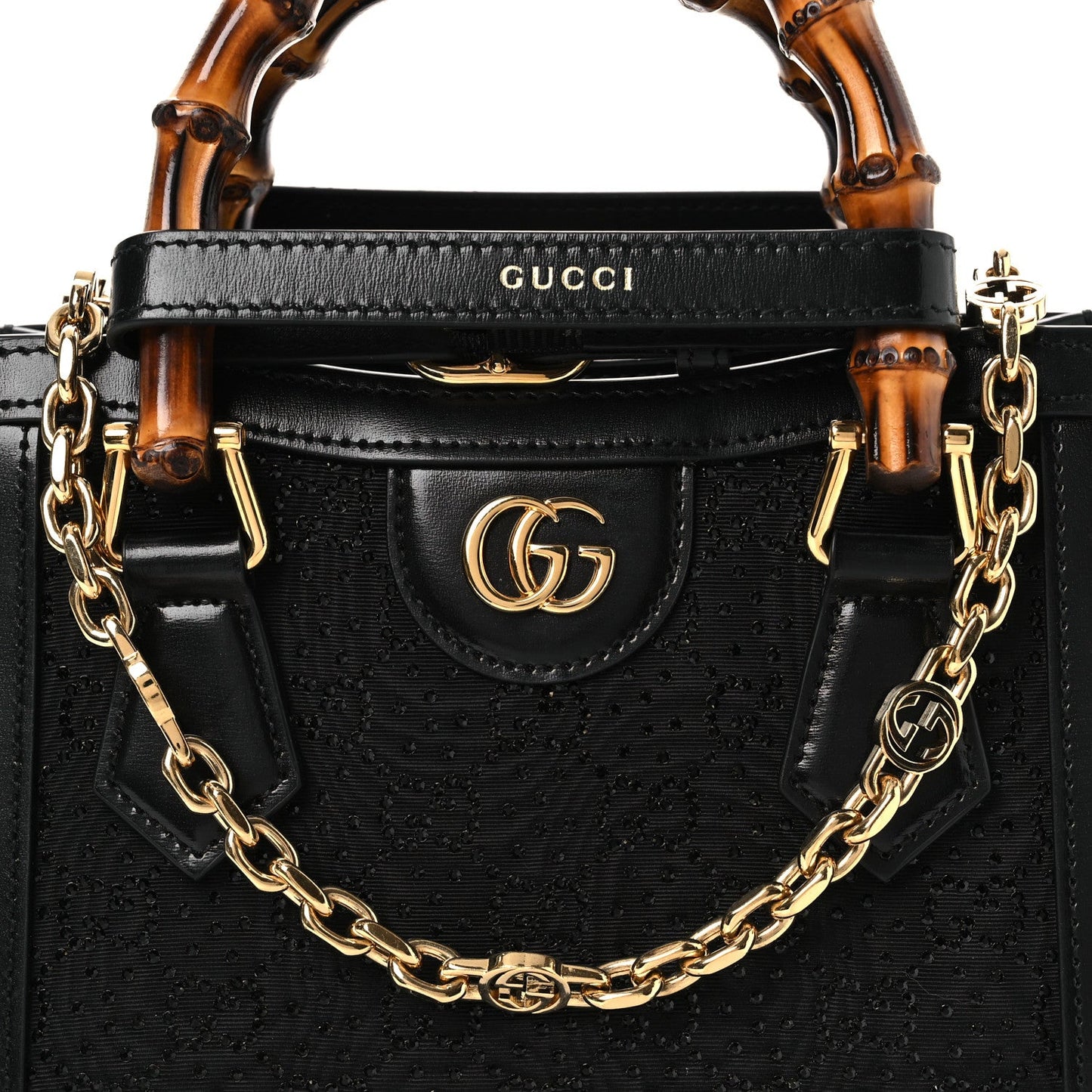 New Canvas Charisma Calfskin Crystal GG Monogram Mini Diana Tote Black
