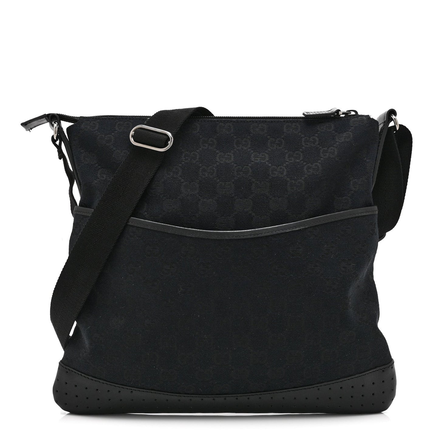 Monogram Calfskin Perforated Medium Flat Messenger Bag Black