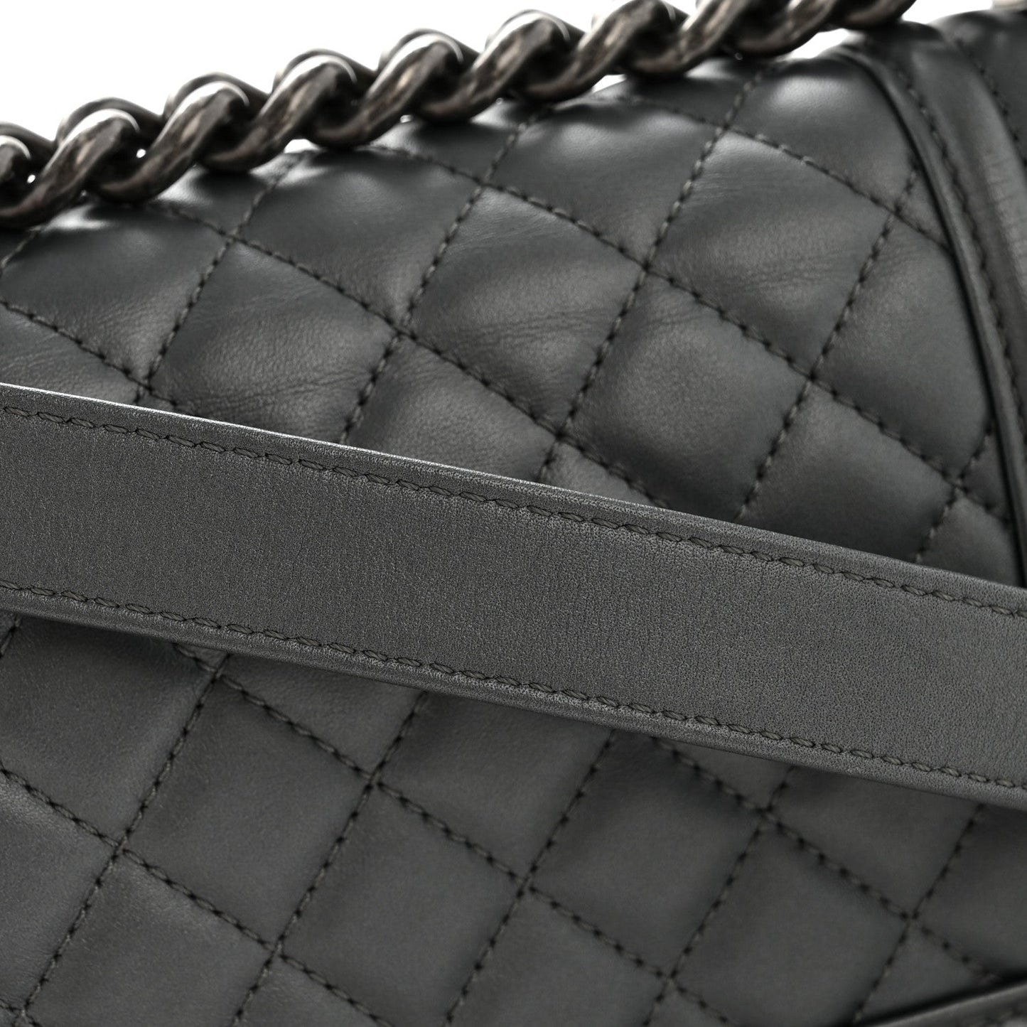 Metallic Calfskin Quilted Small Boy Flap Dark Silver