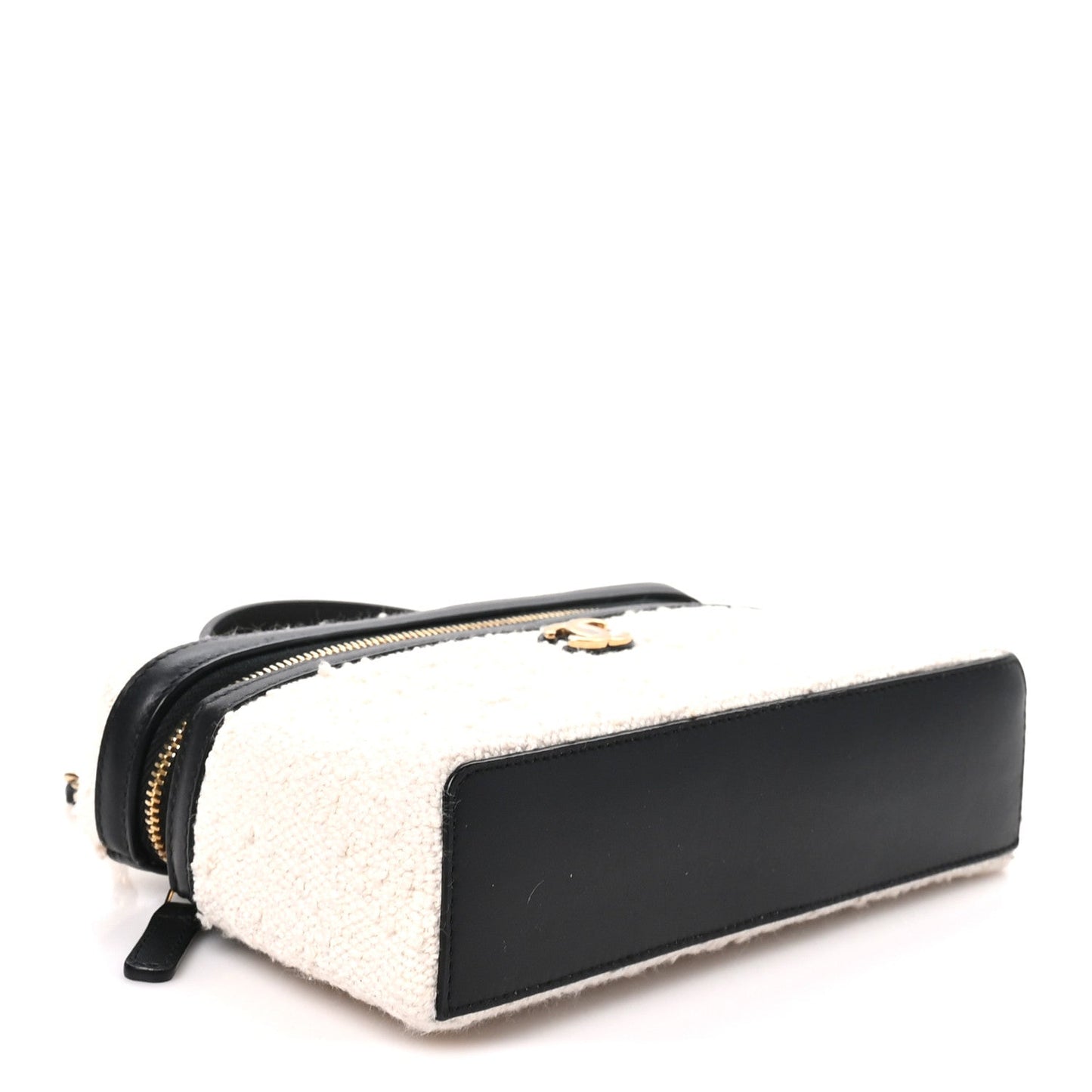 Boucle Calfskin Top Handle Slim Vanity Case With Chain Ecru Black