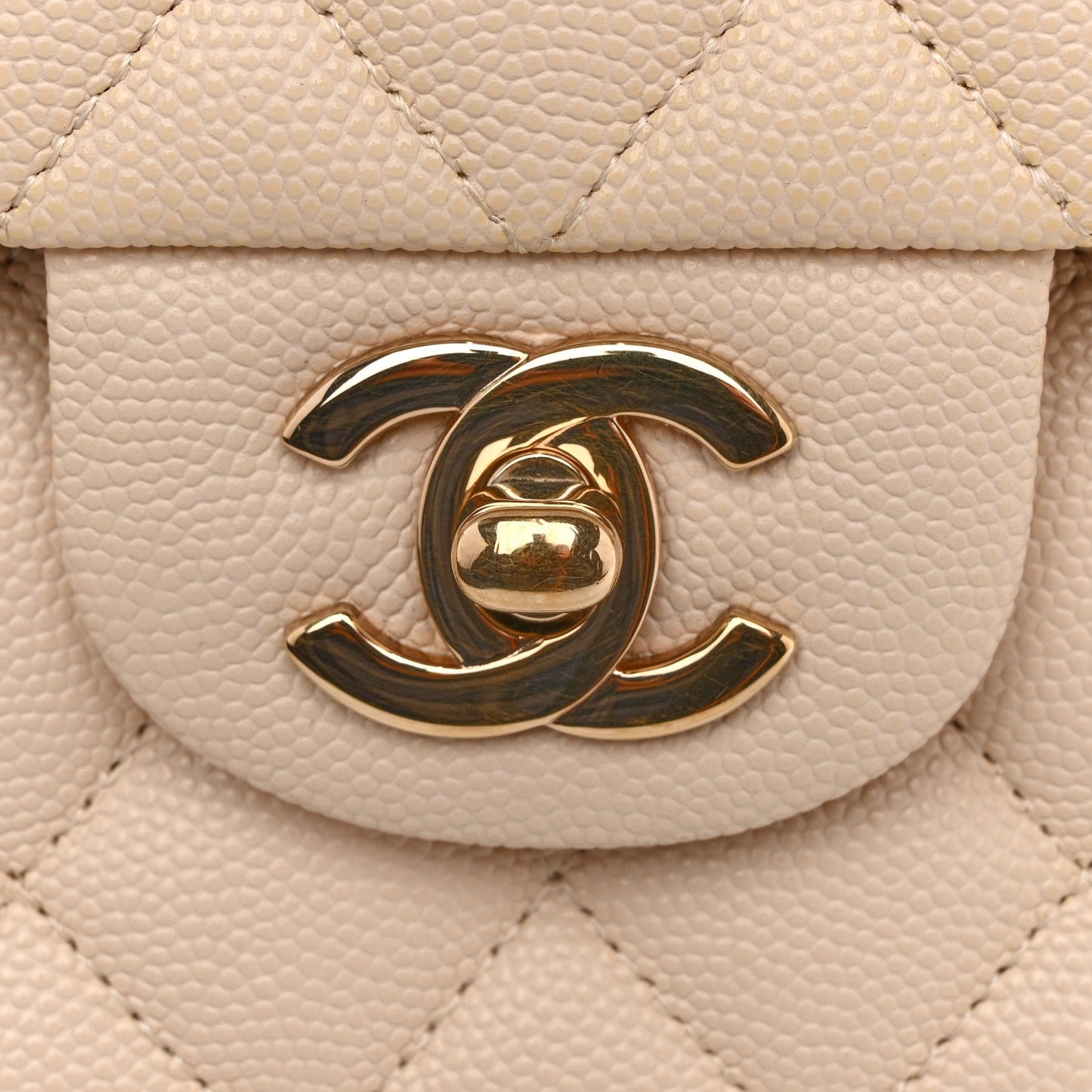 Caviar Quilted Medium Double Flap Light Beige