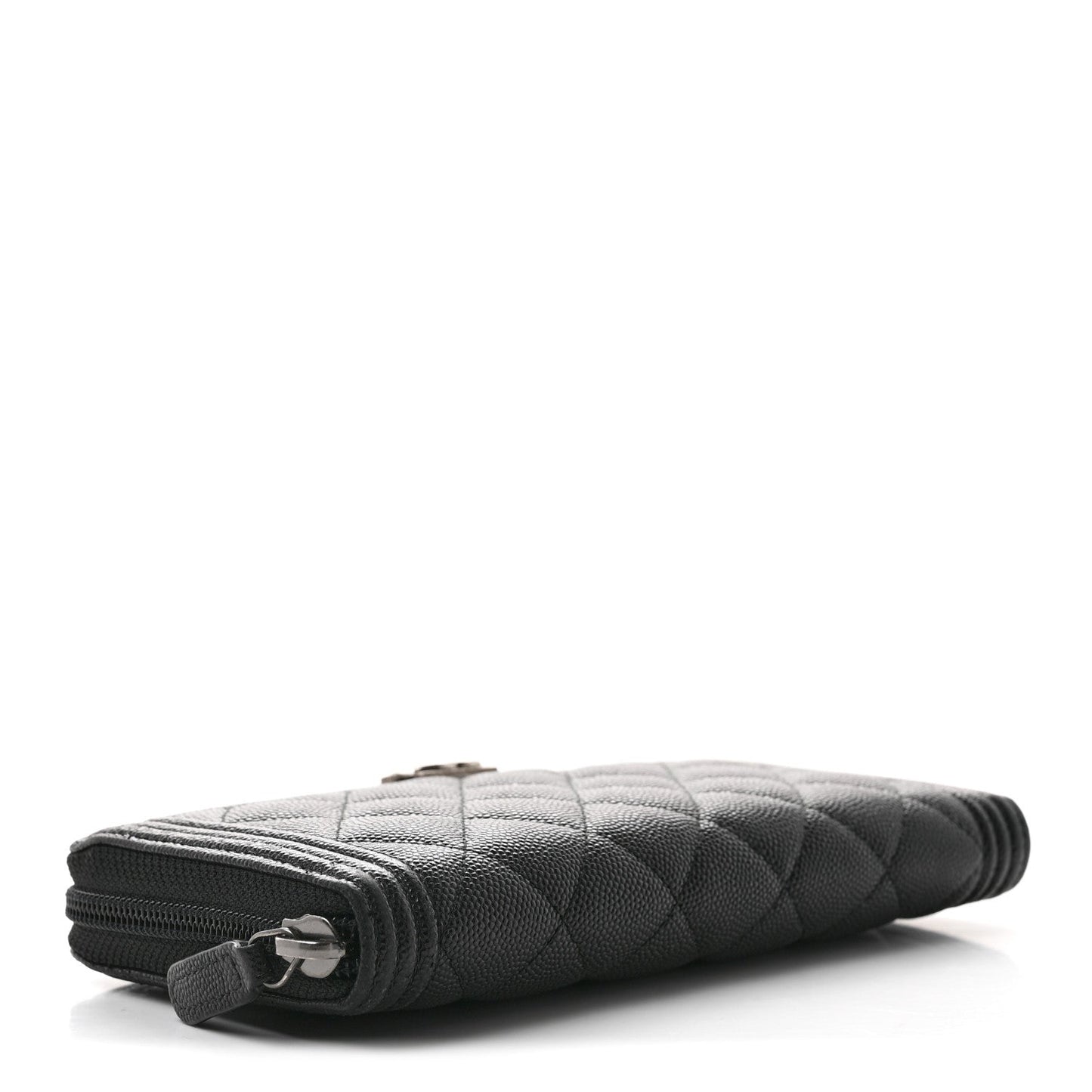 Caviar Quilted Boy Long Zip Around Wallet Black