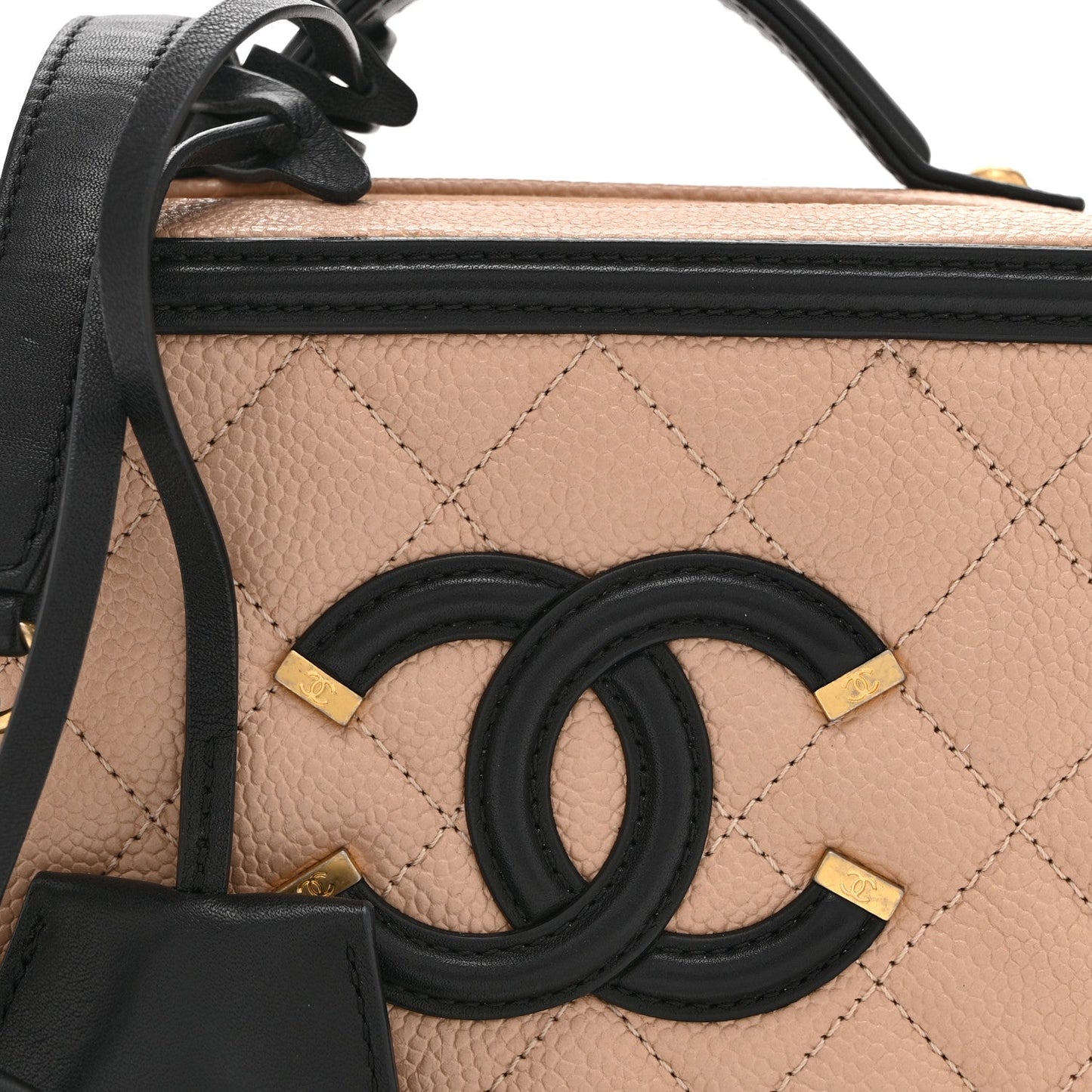 Caviar Quilted Small CC Filigree Vanity Case Beige Black