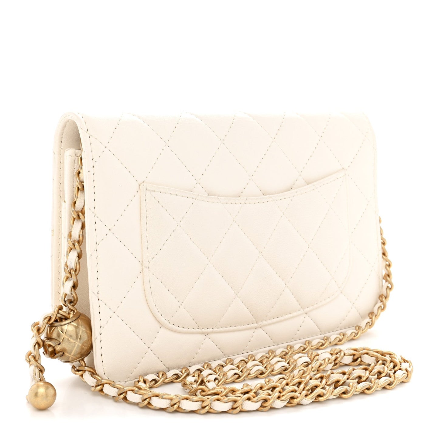 Lambskin Quilted CC Pearl Crush Wallet on Chain WOC White