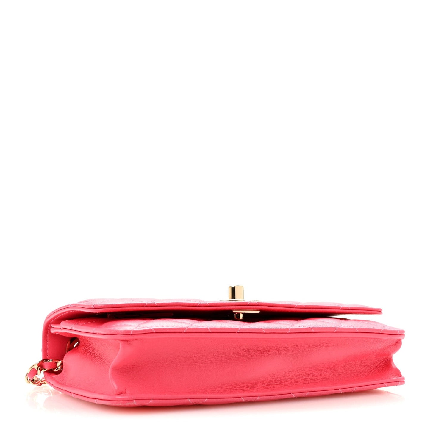 Lambskin Quilted Trendy CC Wallet On Chain WOC Pink