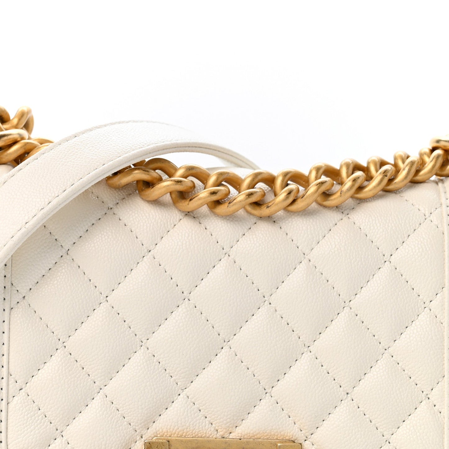 Caviar Quilted Small Chain Around Boy Flap White