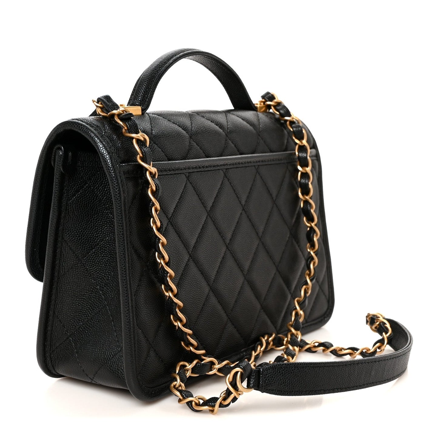 Caviar Quilted School Memory Small Top Handle Flap Black