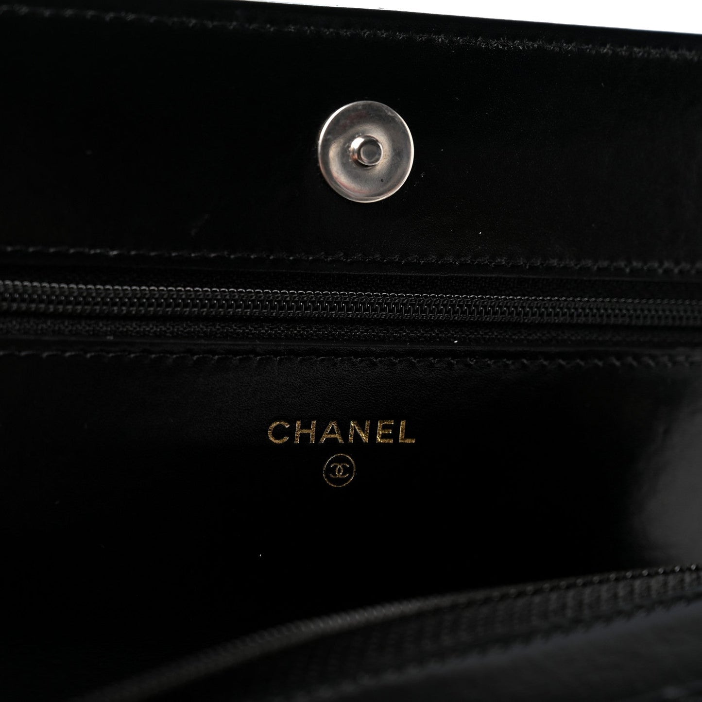 Shiny Crumpled Calfskin Quilted Chanel 19 Wallet On Chain WOC Black