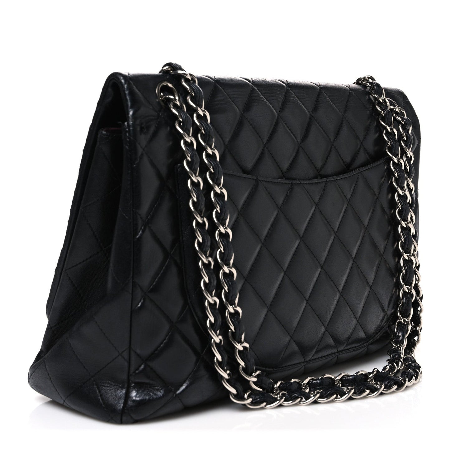 Lambskin Quilted Maxi Double Flap Black