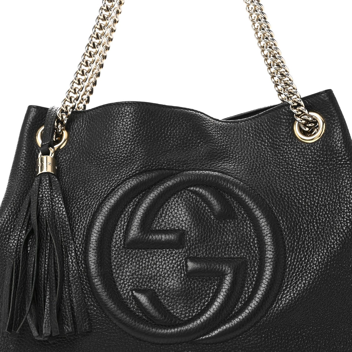 Pebbled Calfskin Medium Soho Chain Shoulder Bag Black