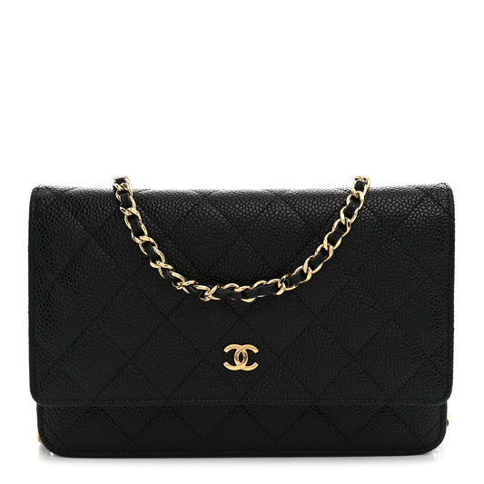 Caviar Quilted Wallet on Chain WOC Black