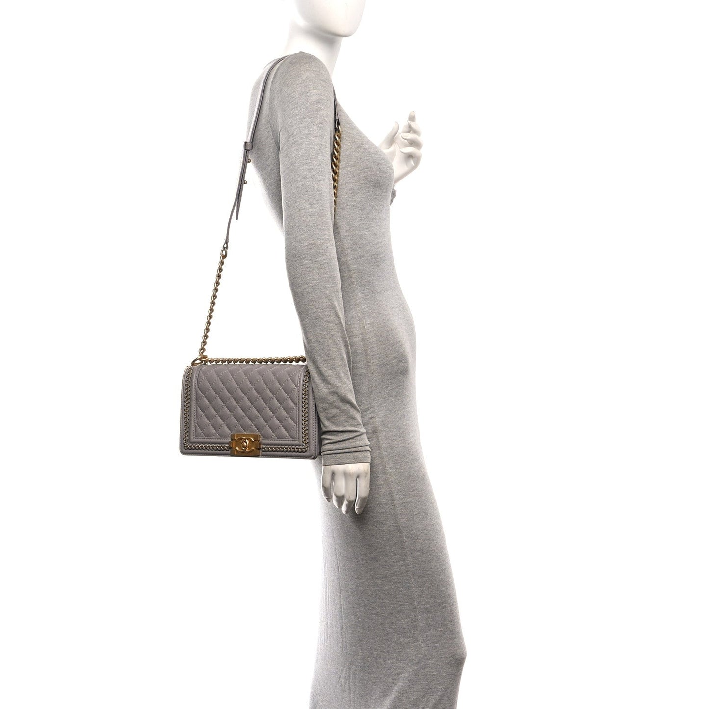 Caviar Quilted Chain Around Medium Boy Flap Grey