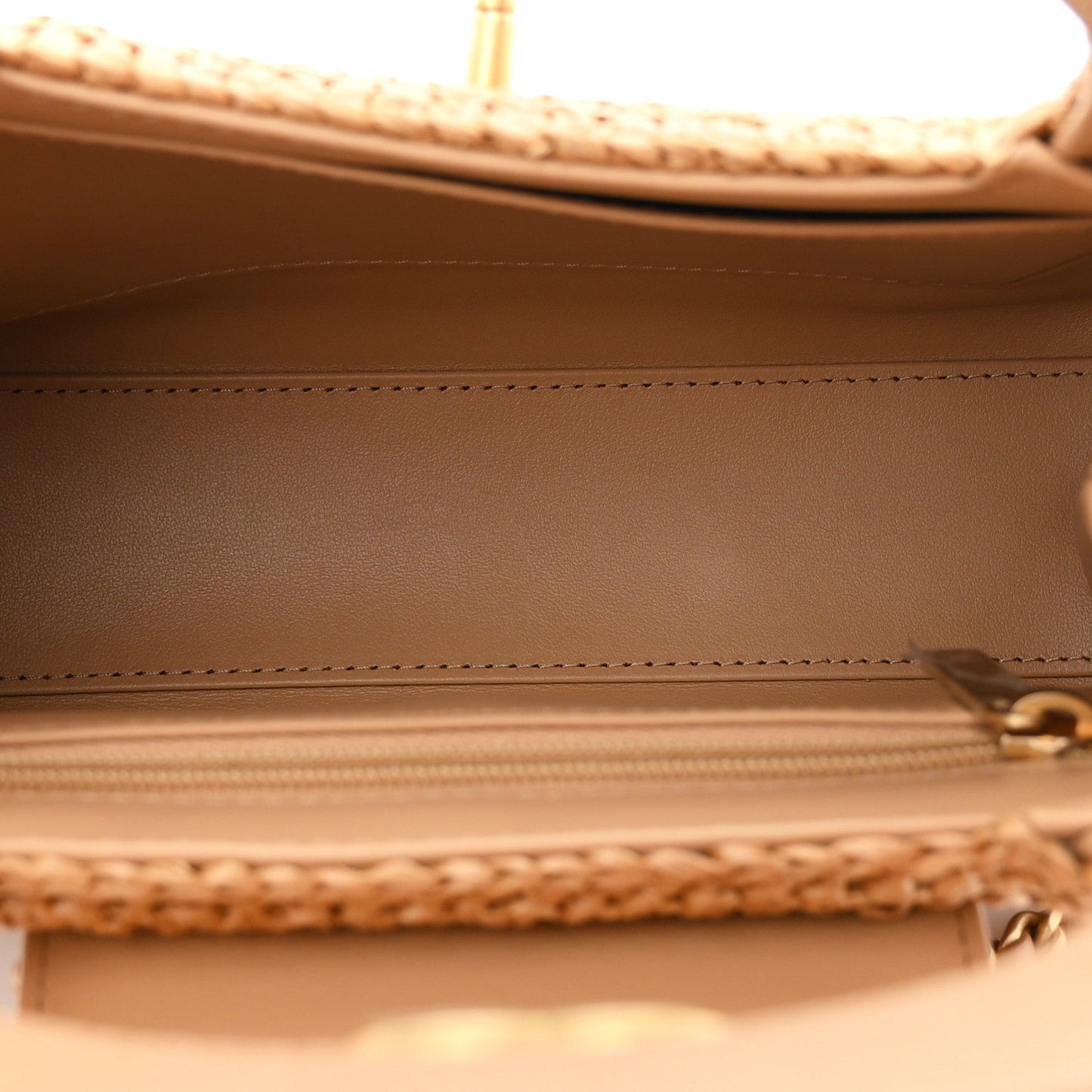 Braided Raffia Nano Kelly Flap Bag Dark Beige