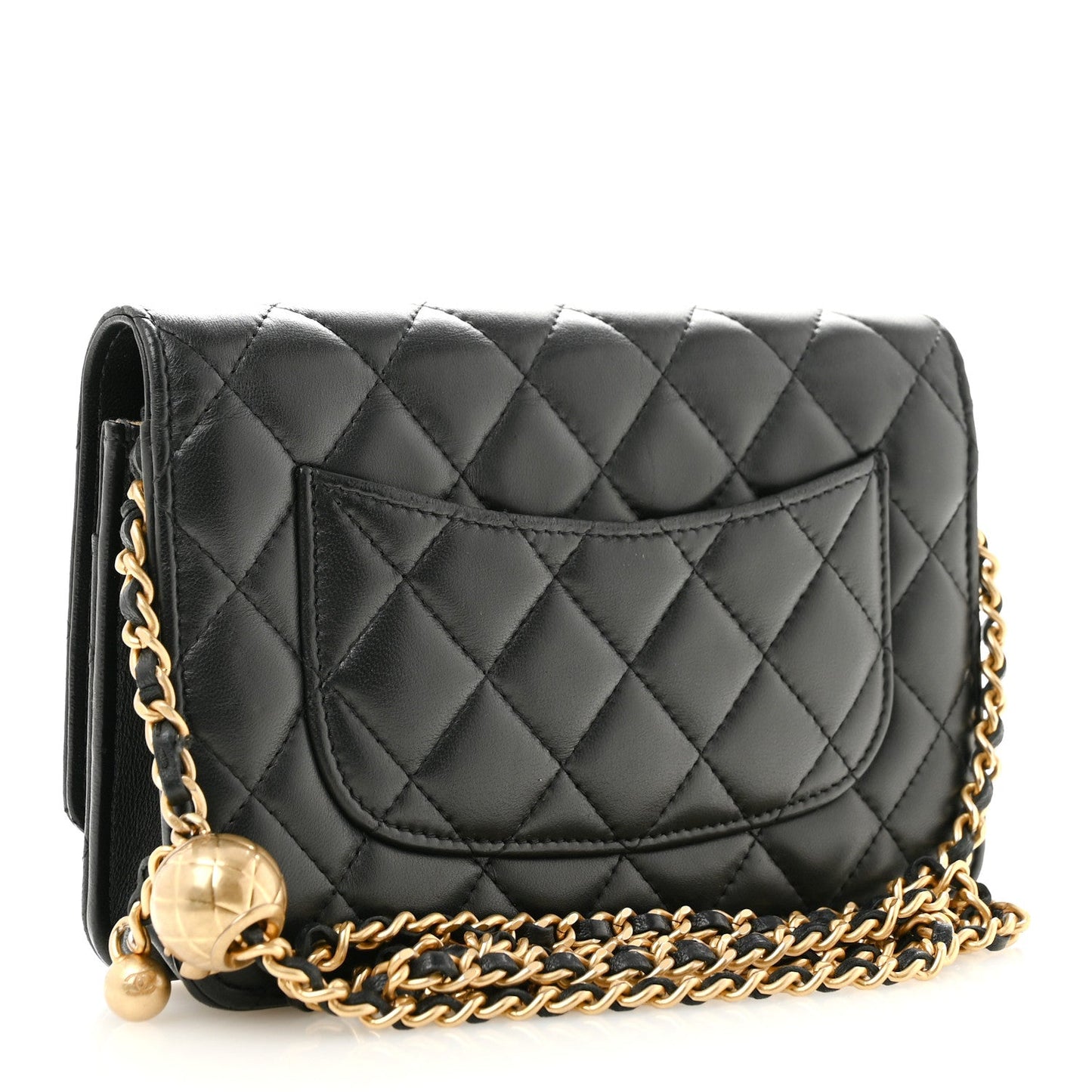 Lambskin Quilted CC Pearl Crush Wallet on Chain WOC Black
