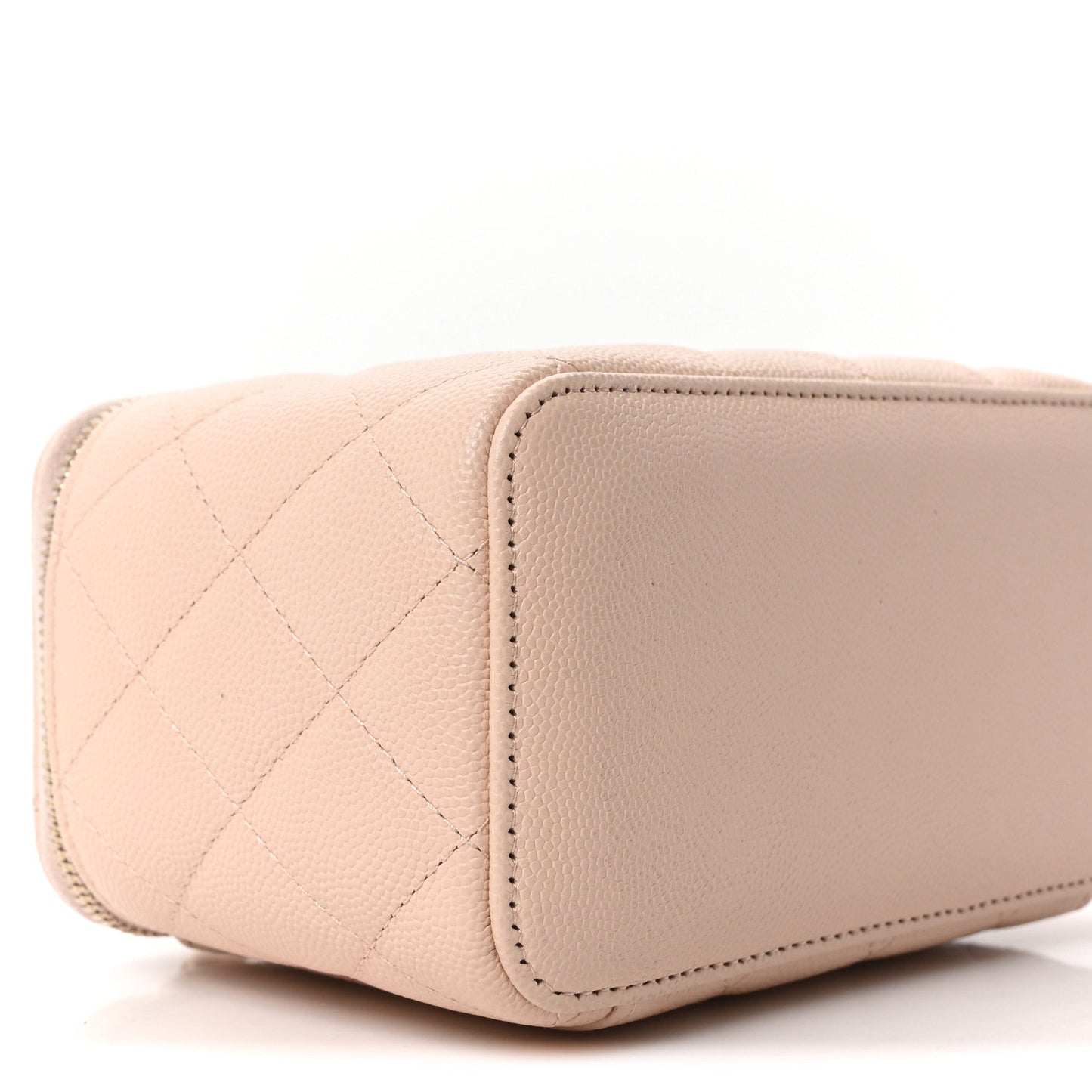 Caviar Quilted Small Vanity Case With Chain Light Beige