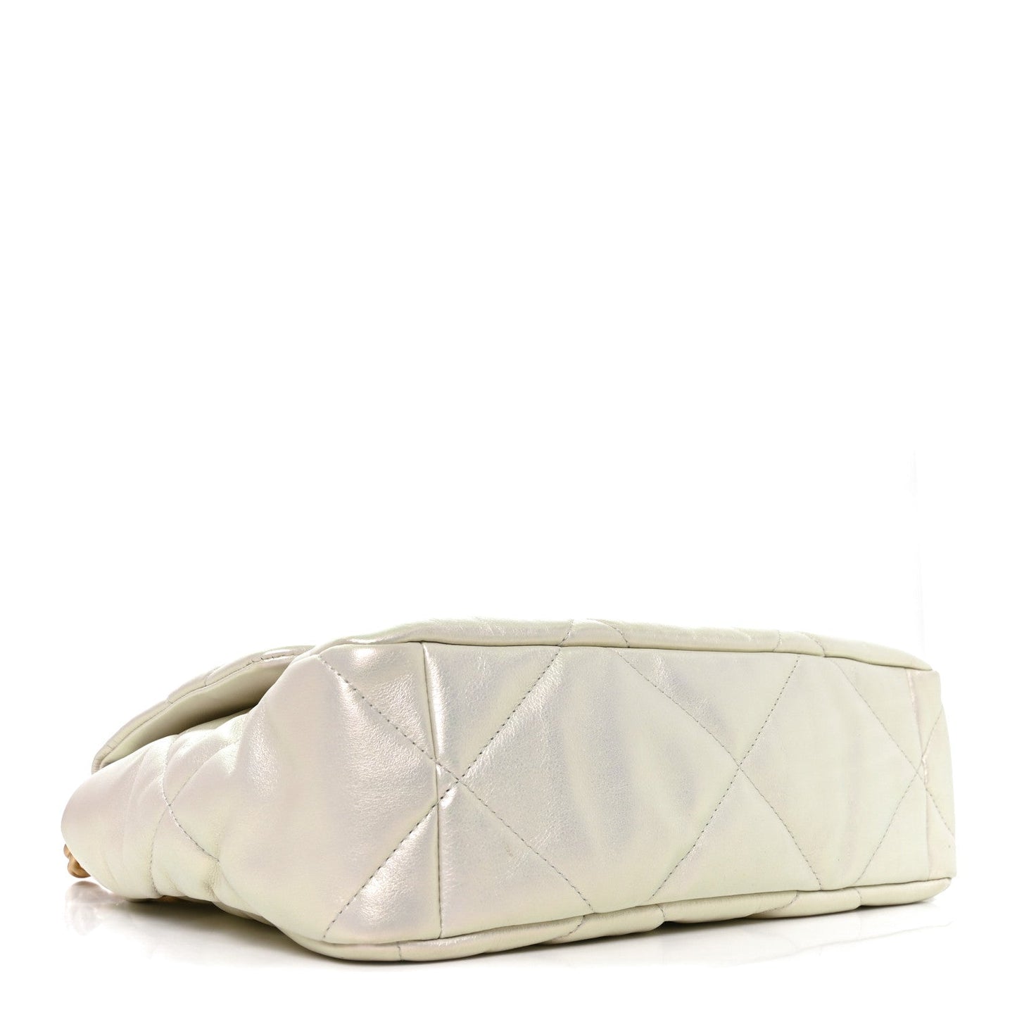 Iridescent Calfskin Quilted Large Chanel 19 Flap White