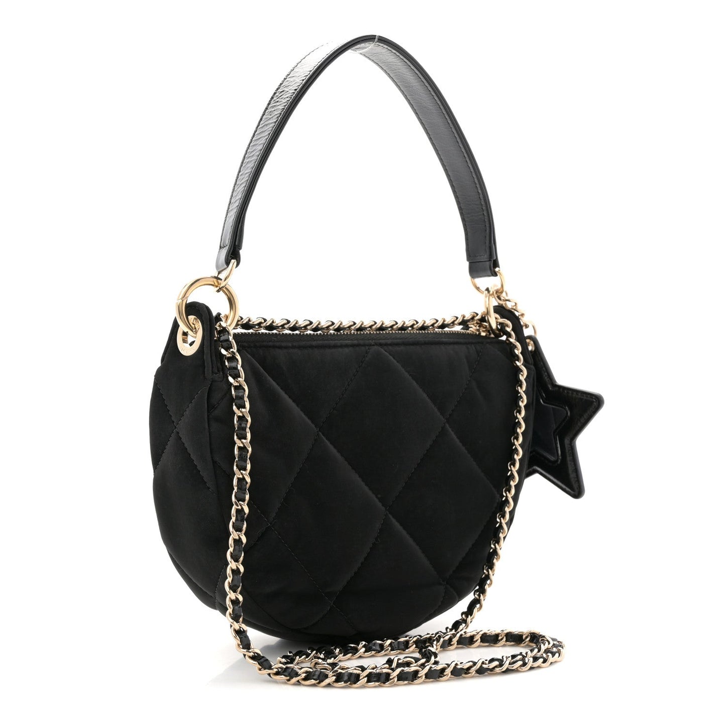 Velvet Effect Nylon Shiny Crumpled Calfskin Coco Neige Quilted Clutch With Chain Black
