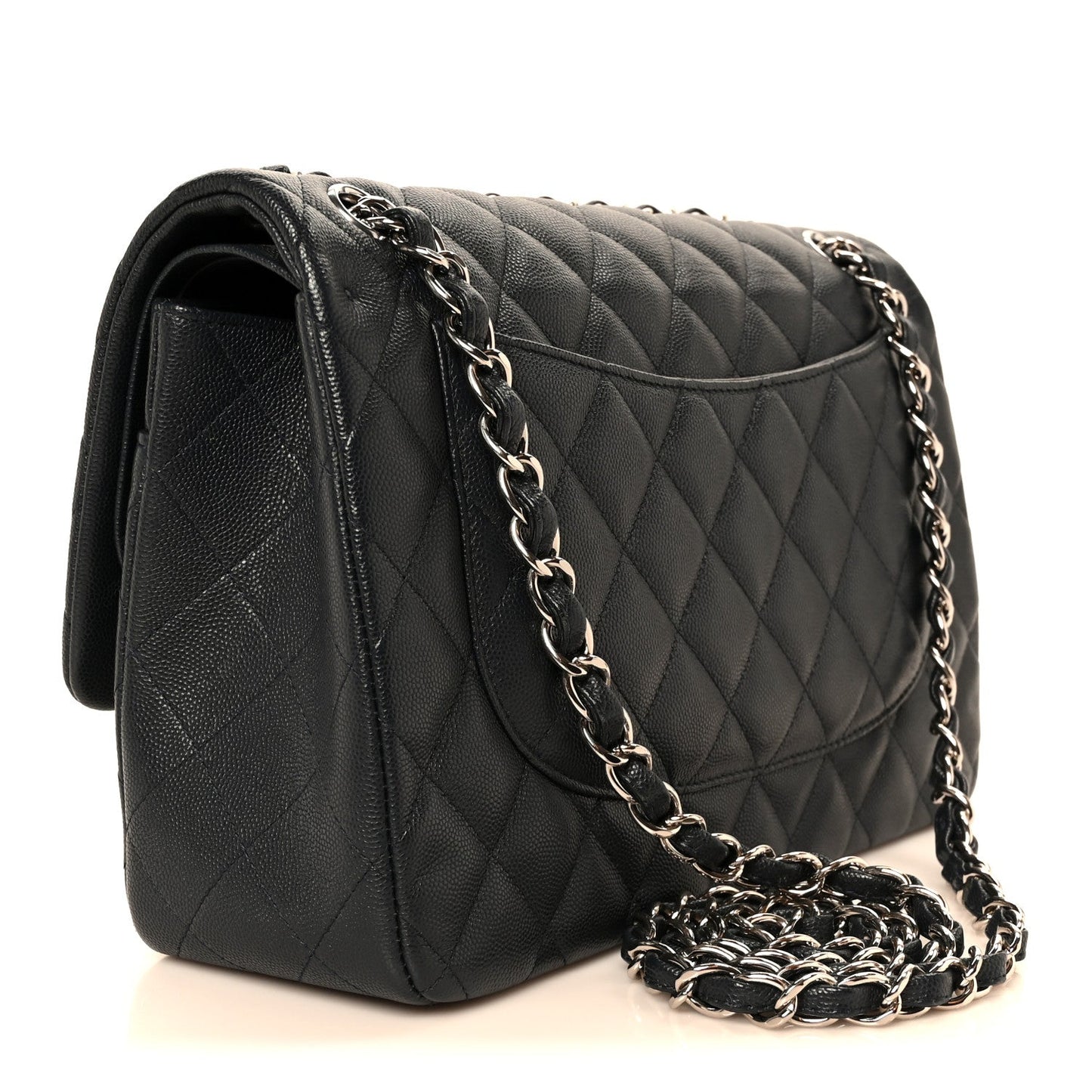 Caviar Quilted Jumbo Double Flap Navy Blue