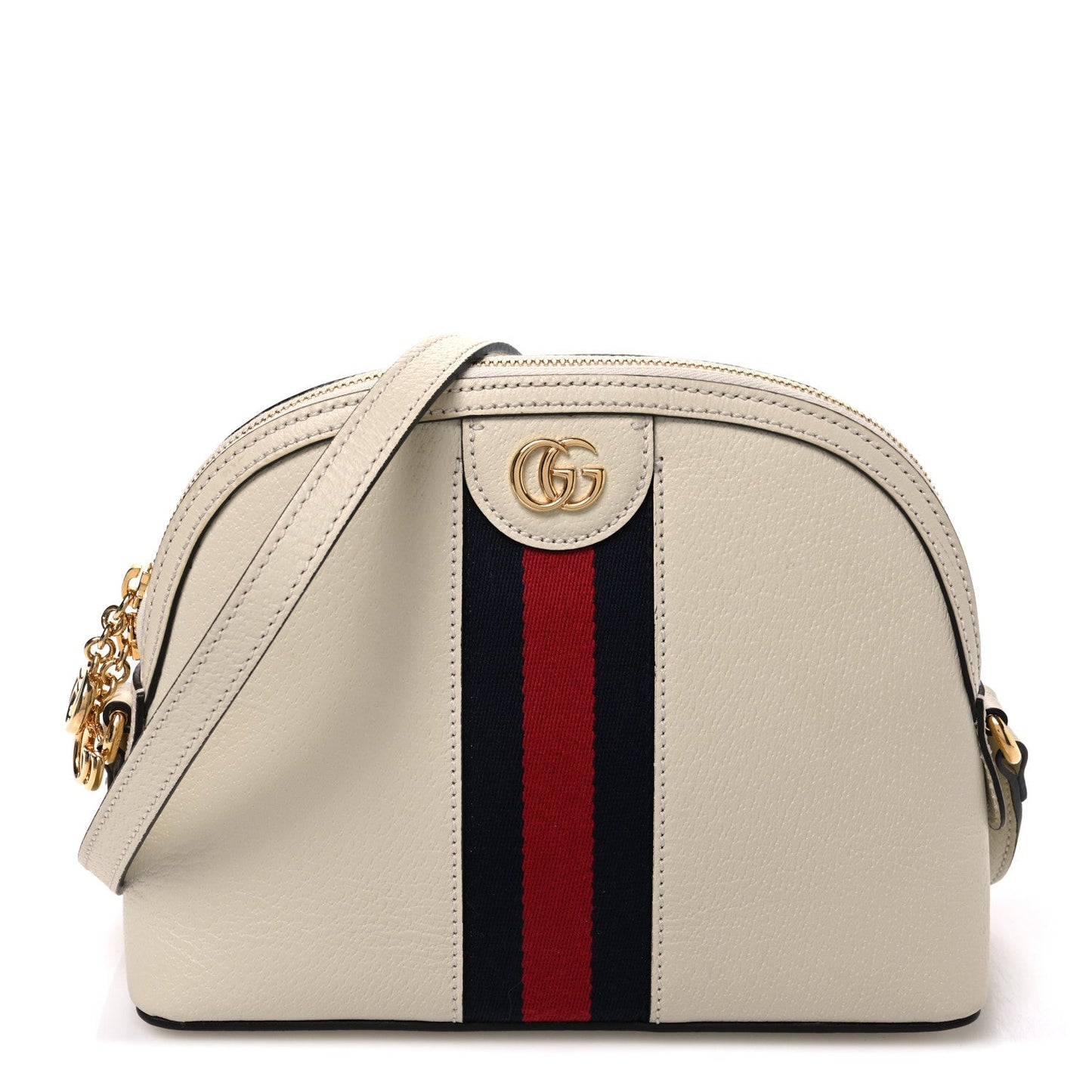 Textured Dollar Calfskin Web Small Ophidia Dome Shoulder Bag Mystic White