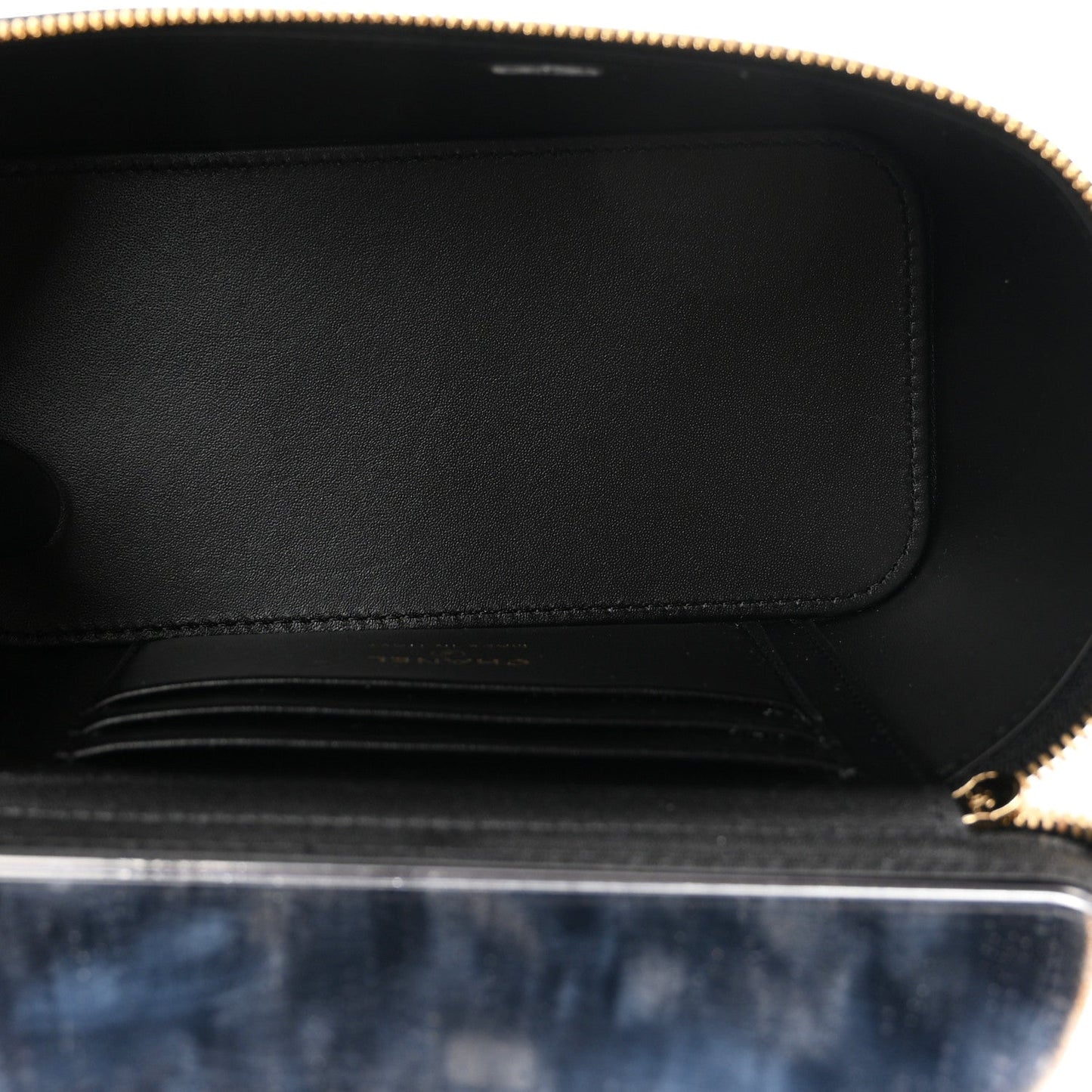 Calfskin Lizard Embossed Top Handle Vanity With Chain Black