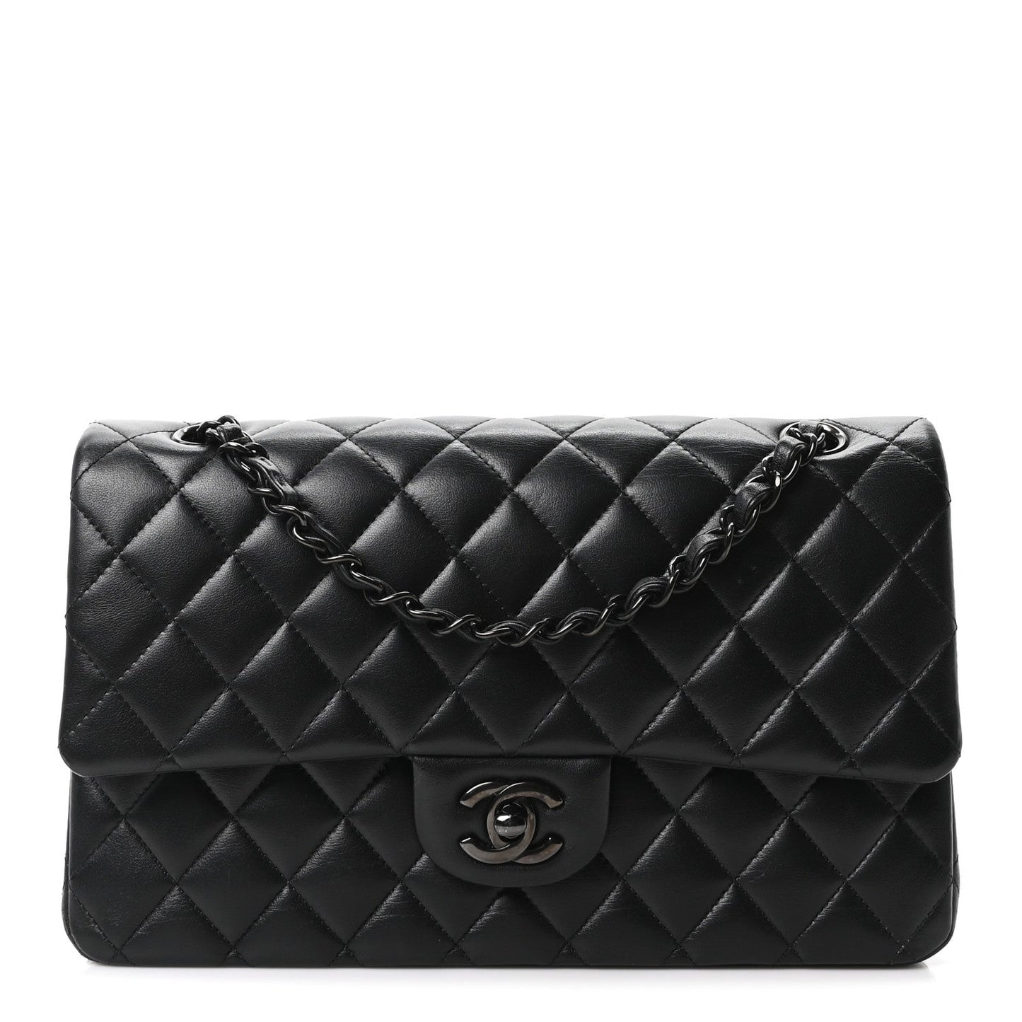Lambskin Quilted Medium Double Flap So Black